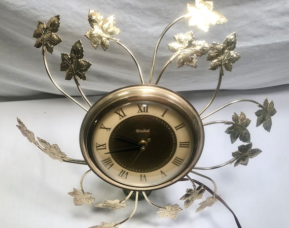 Reloj de pared el ctrico vintage Gold Leaf Metal modelo No 77