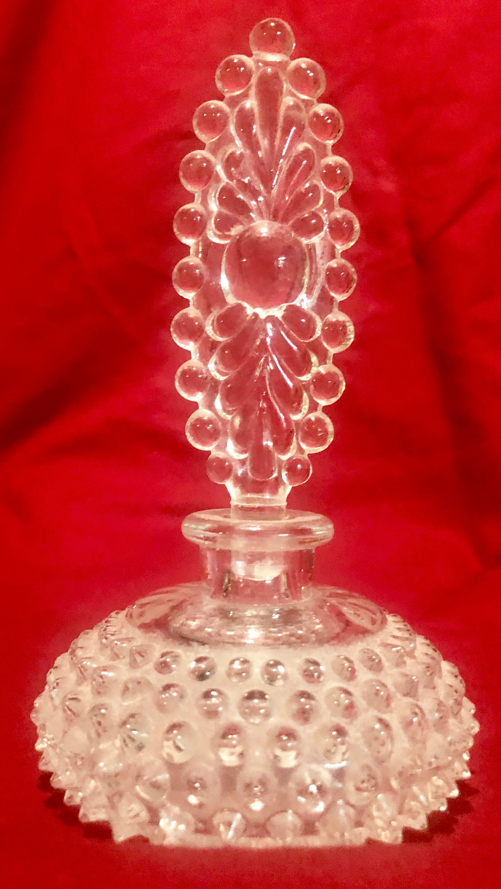 Antique Clear Glass Hobnail Perfume/Scent Bottle with Ornate Stopper