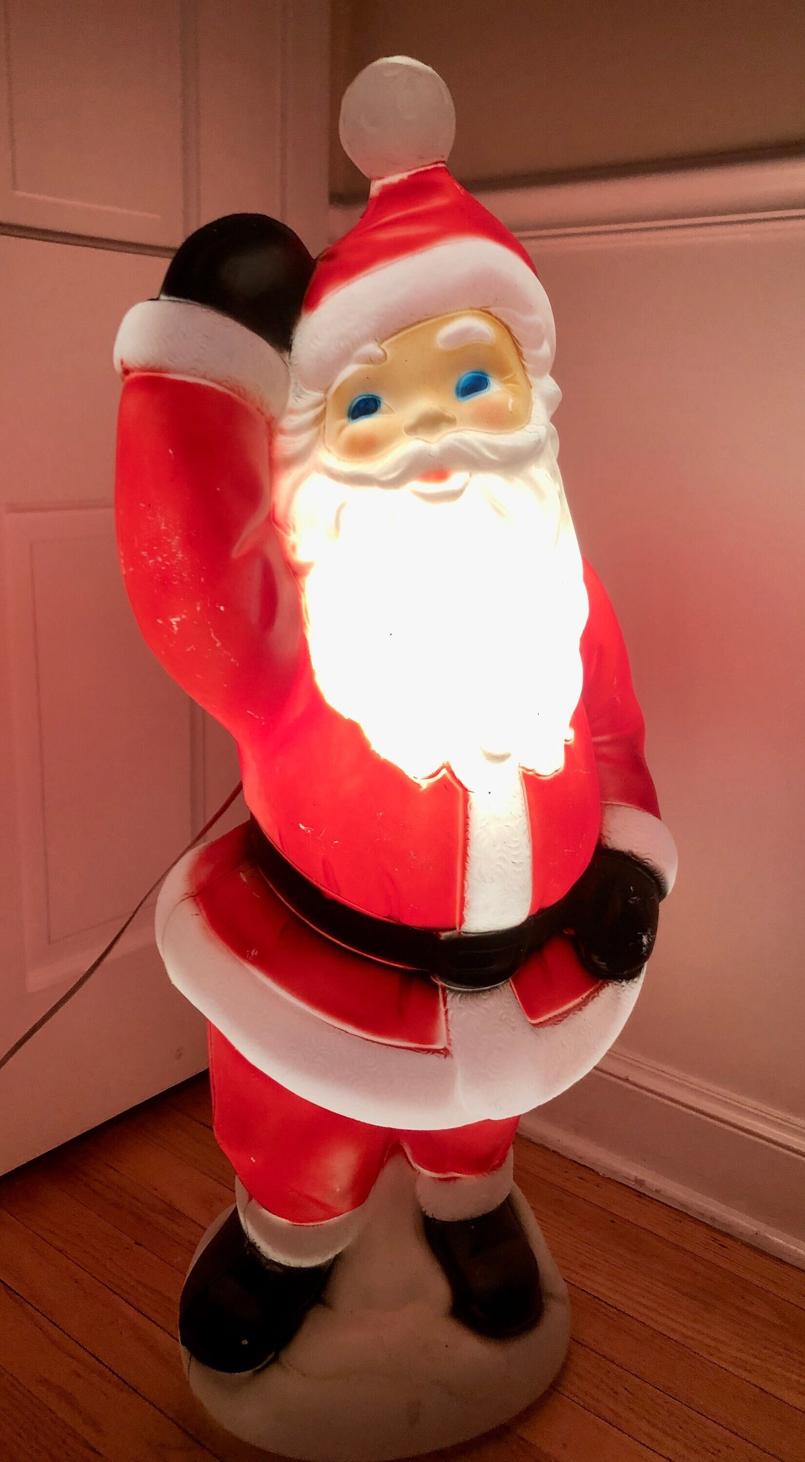 Vintage Plastic Waving Santa Light Up Blowmold Decoration, General Foam