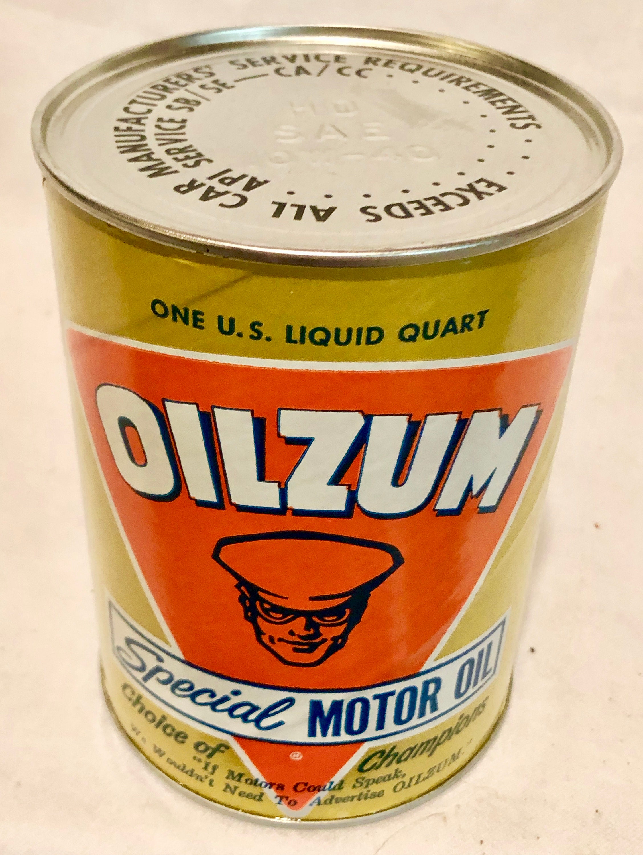 Vintage Oilzum Motor Oil Can Full. Circa 196070s
