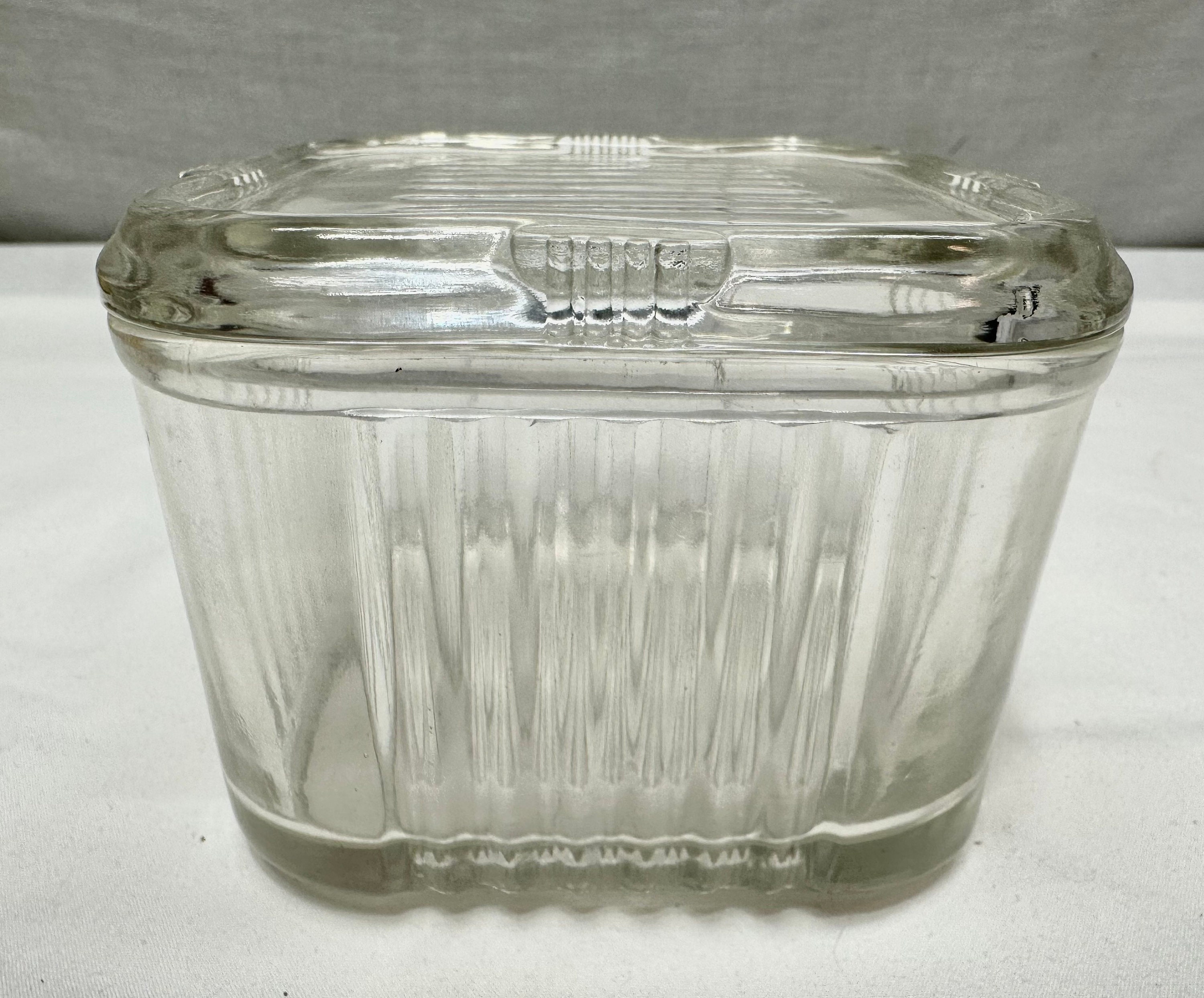 Vintage Square Clear Glass Refrigerator Storage Container