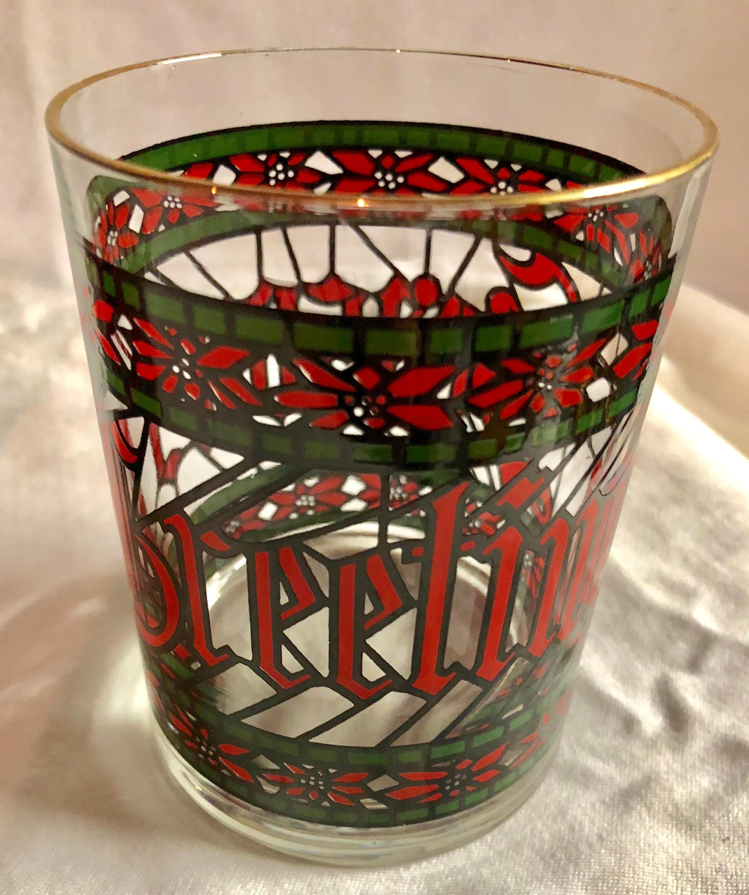 Vintage 1960's Season's Greetings Stained Glass Christmas Beverage