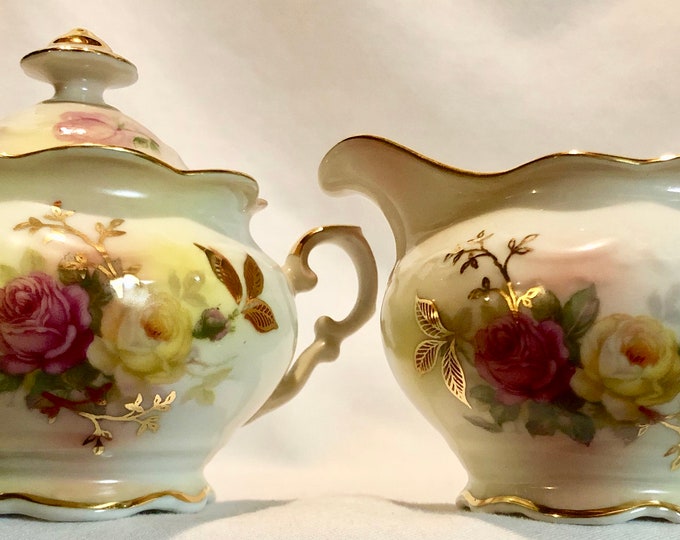 Vintage Schumann Arzberg Germany China Sugar and Creamer 'Sunset Rose' 1950's