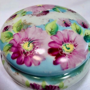 Vintage Porzellan Handbemalt Rosa Daisy Puderdose/Schmuckschale