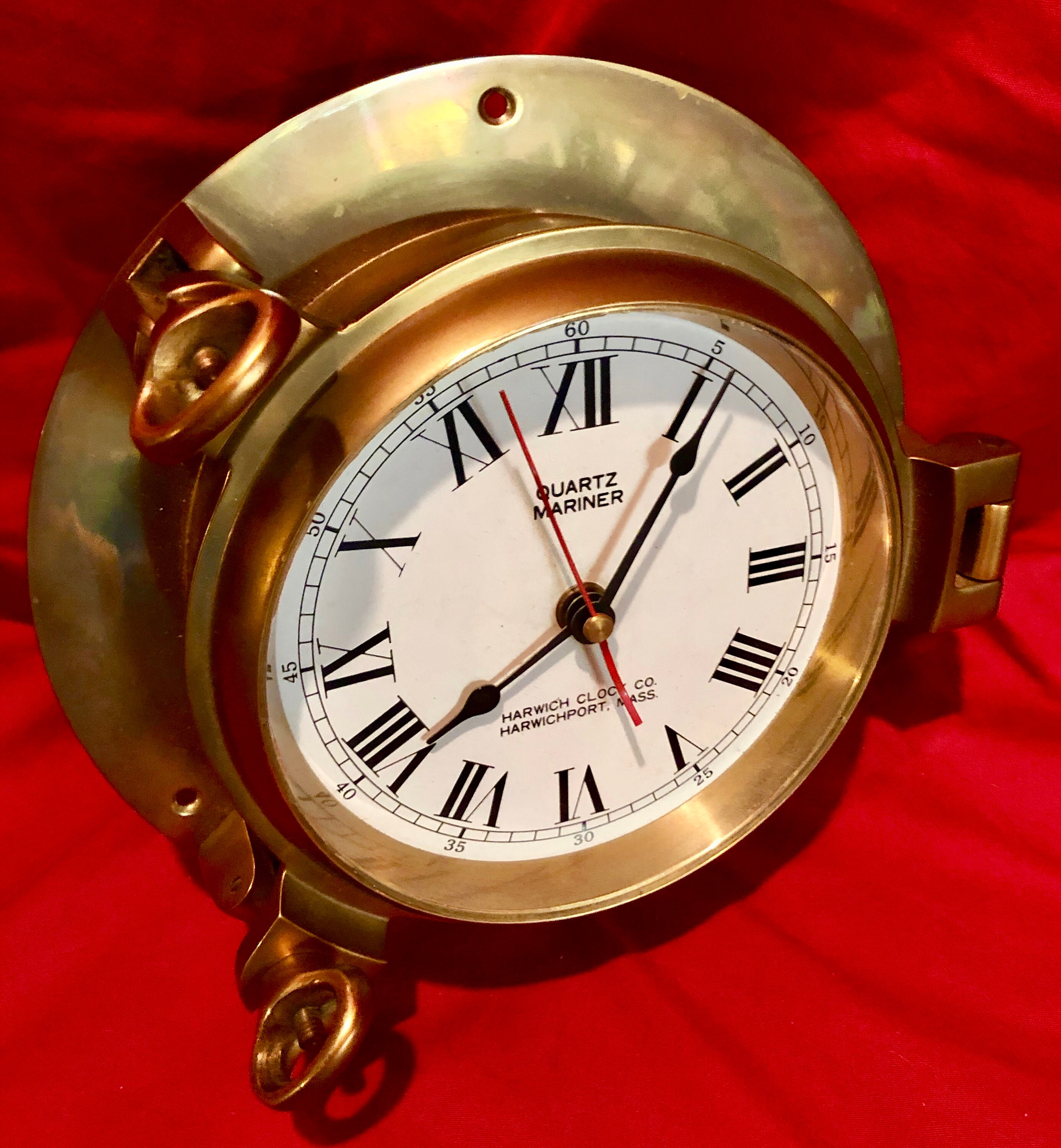 Vintage Nautical Brass Wall Clock, Harwich Clock Co, Harwichport,Mass