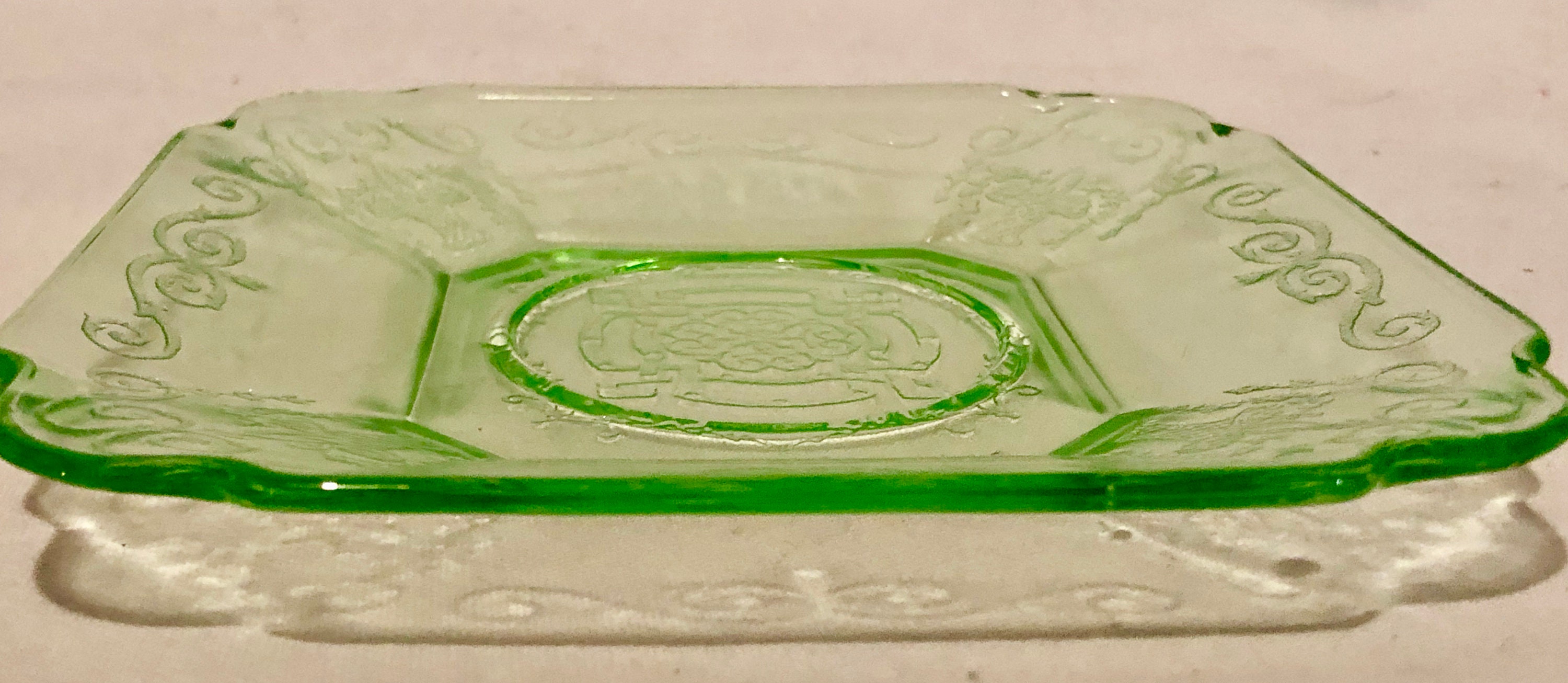 Green Depression Glass Luncheon/Salad Plate and Saucer in Celtic Knot