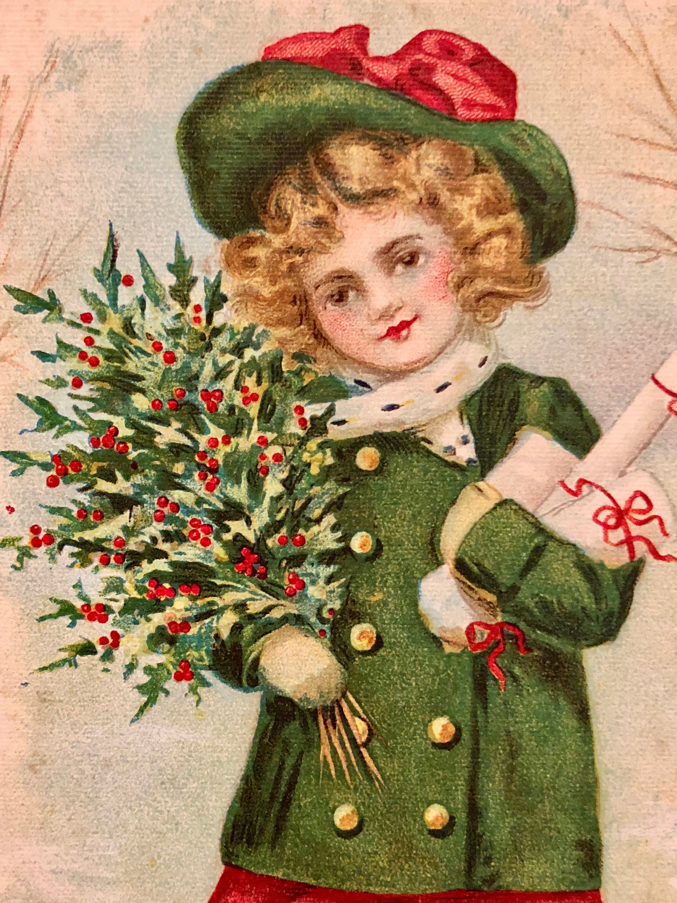 Vintage Unused Christmas Postcard with Victorian Child circa 1908