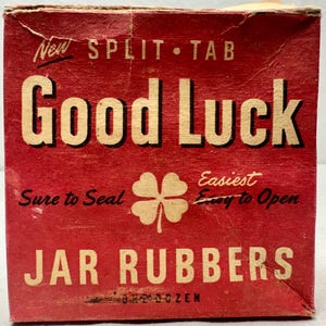 Vintage Good Luck Canning Jar Split Tab Rubber Jar Lids, Boston Woven Hose & Rubber Co, Cambridge Mass, Patent Pending