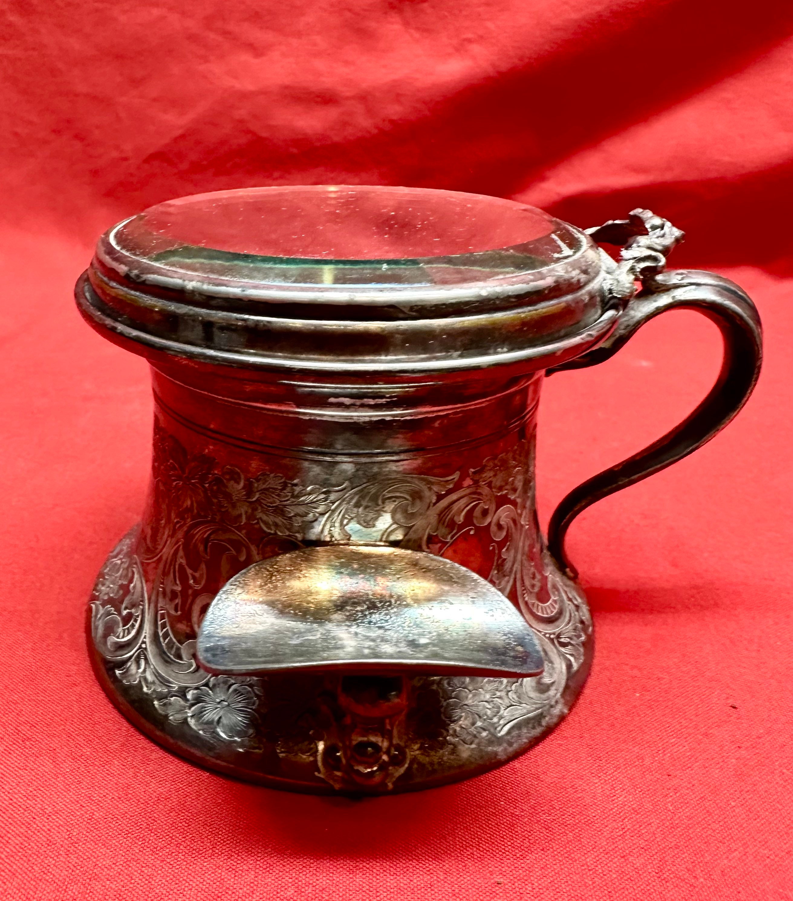 Vintage Silver Plate Scroll Detail Shaving Mug with Mirror,Biggins