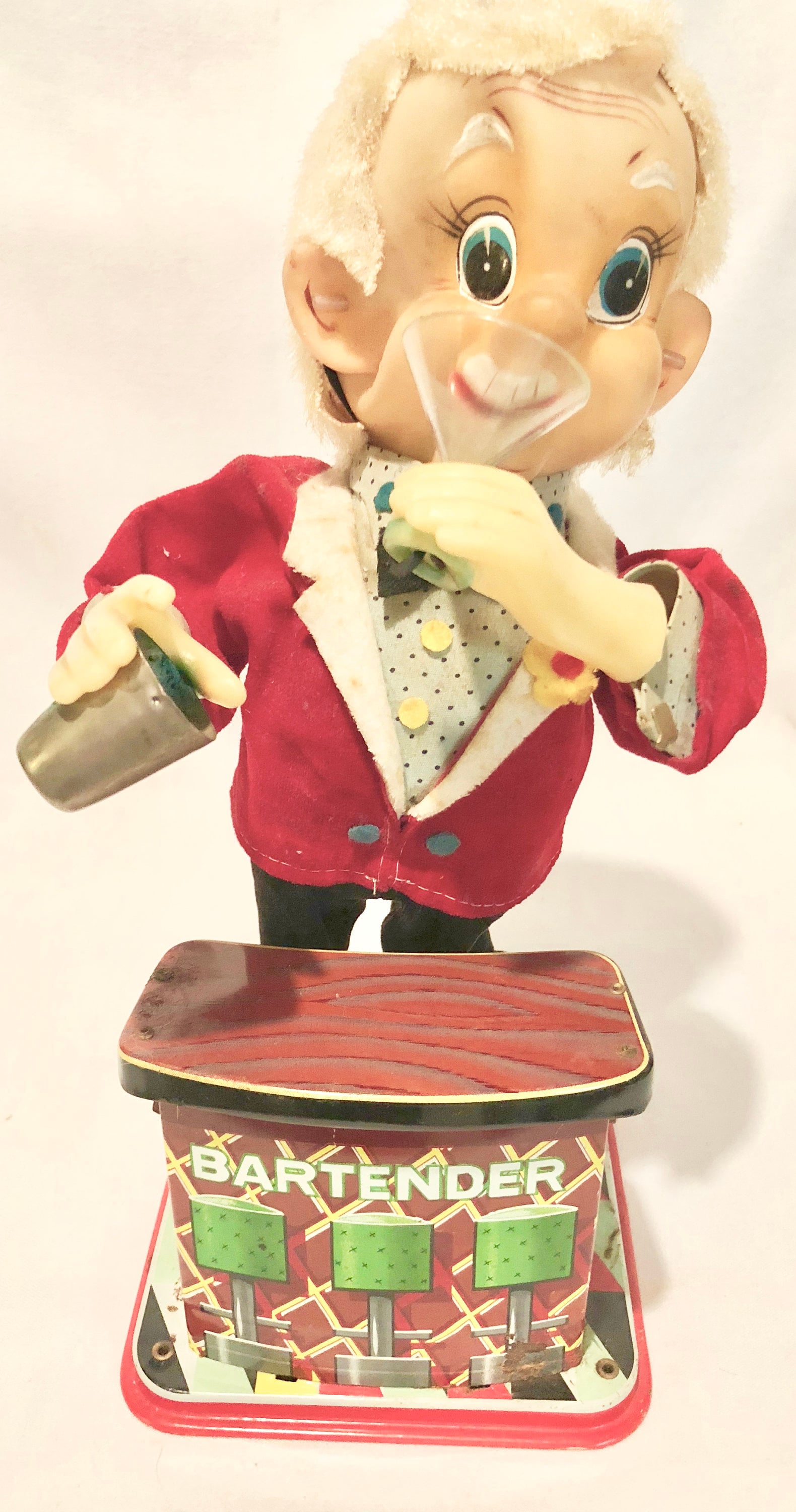 Vintage Animated Tin Lithograph Bartender Toy Circa 1960's