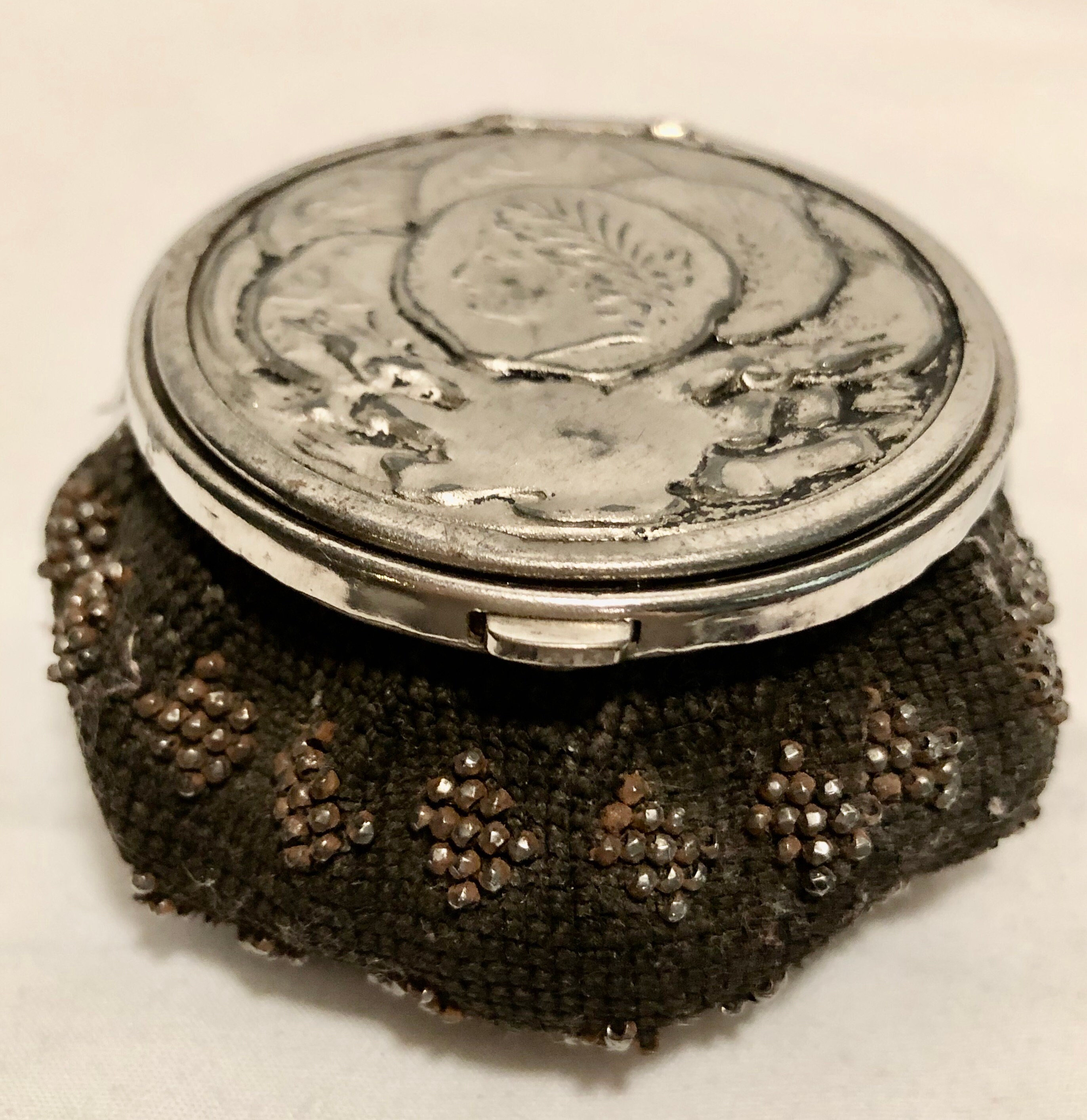 Antique Black Beaded Coin Purse with Silver Clasp Top Patented March