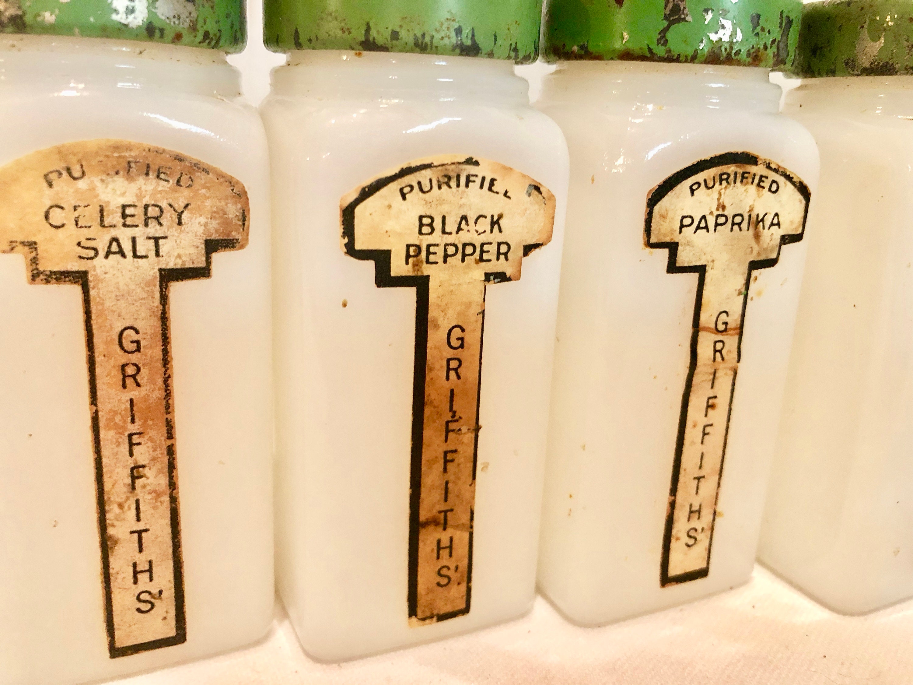 Vintage Griffiths White Milk Glass Spice Jars Set of Five