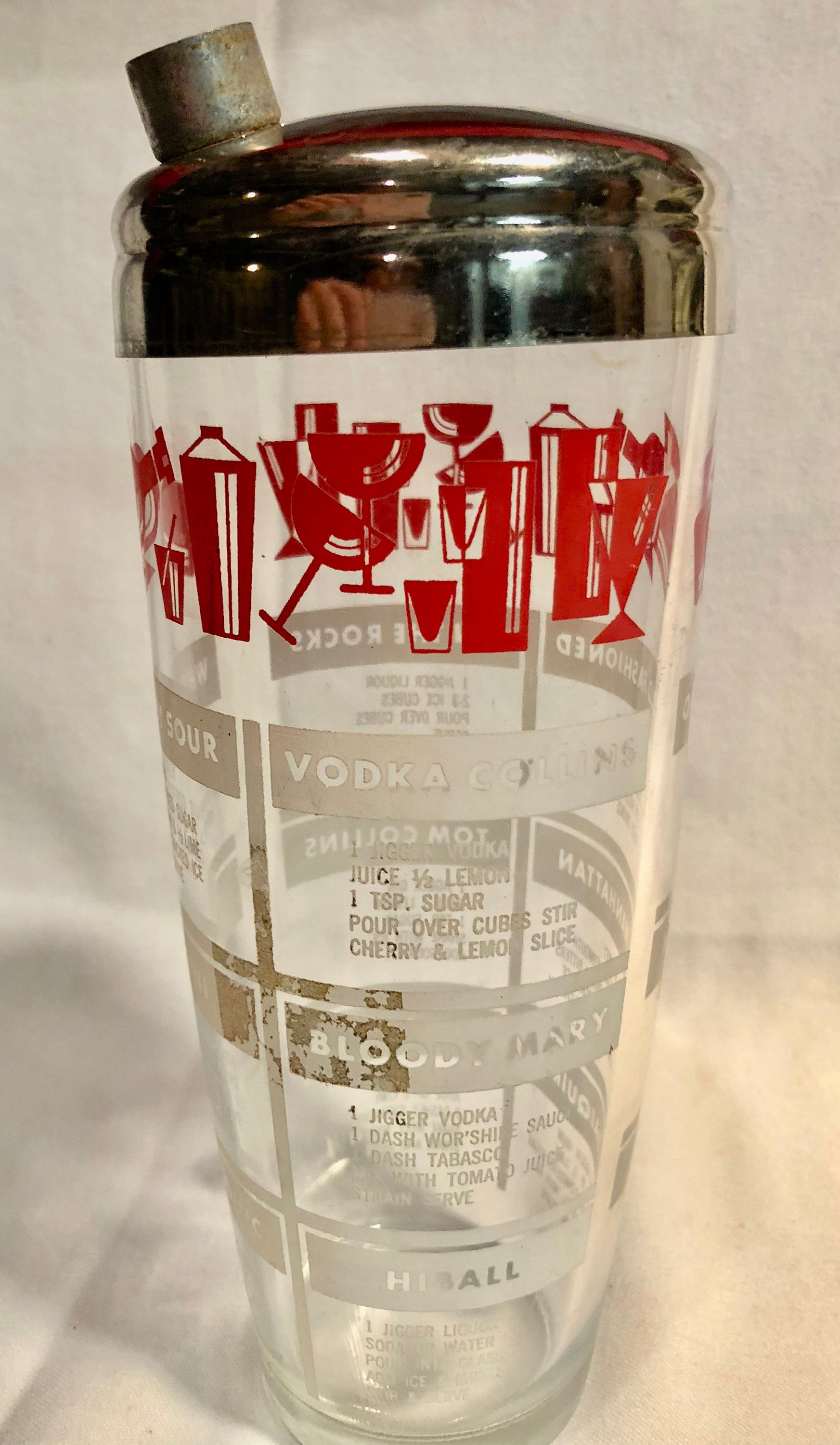 Vintage Clear Glass Cocktail Shaker with Stainless Steel Top