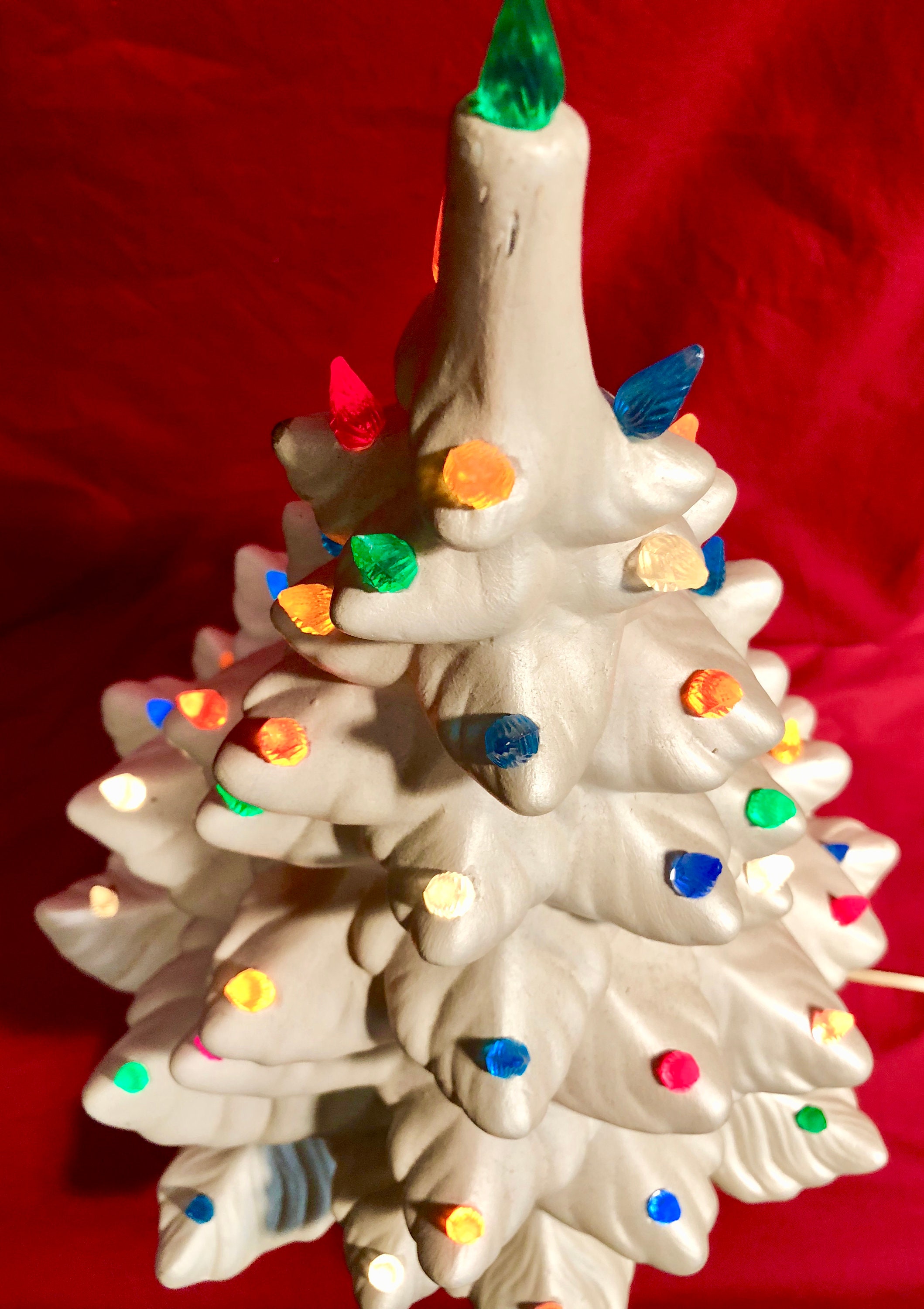 Large Vintage Lighted White Ceramic Christmas Tree with Music Box