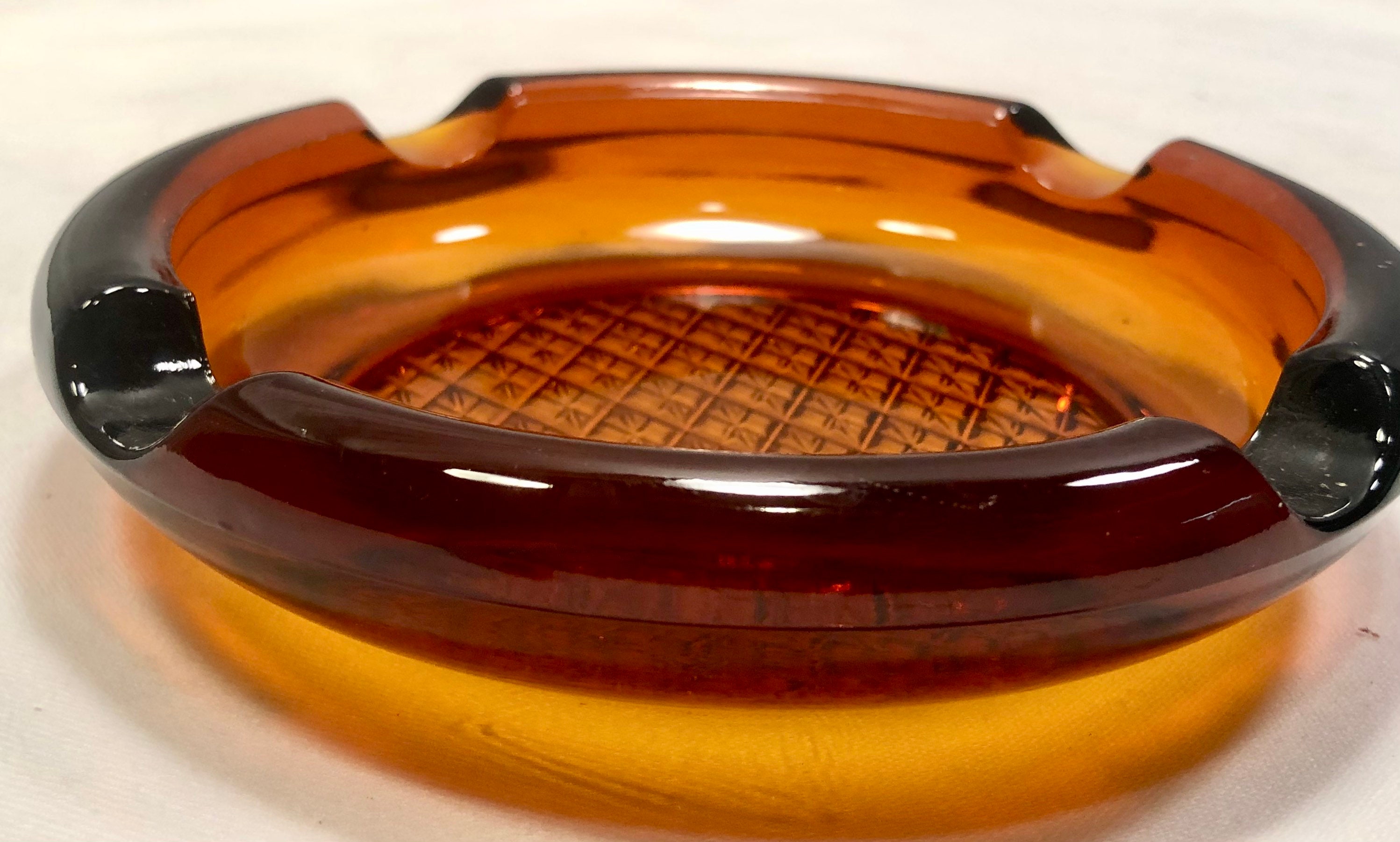 Vintage Large Amber Glass Ashtray