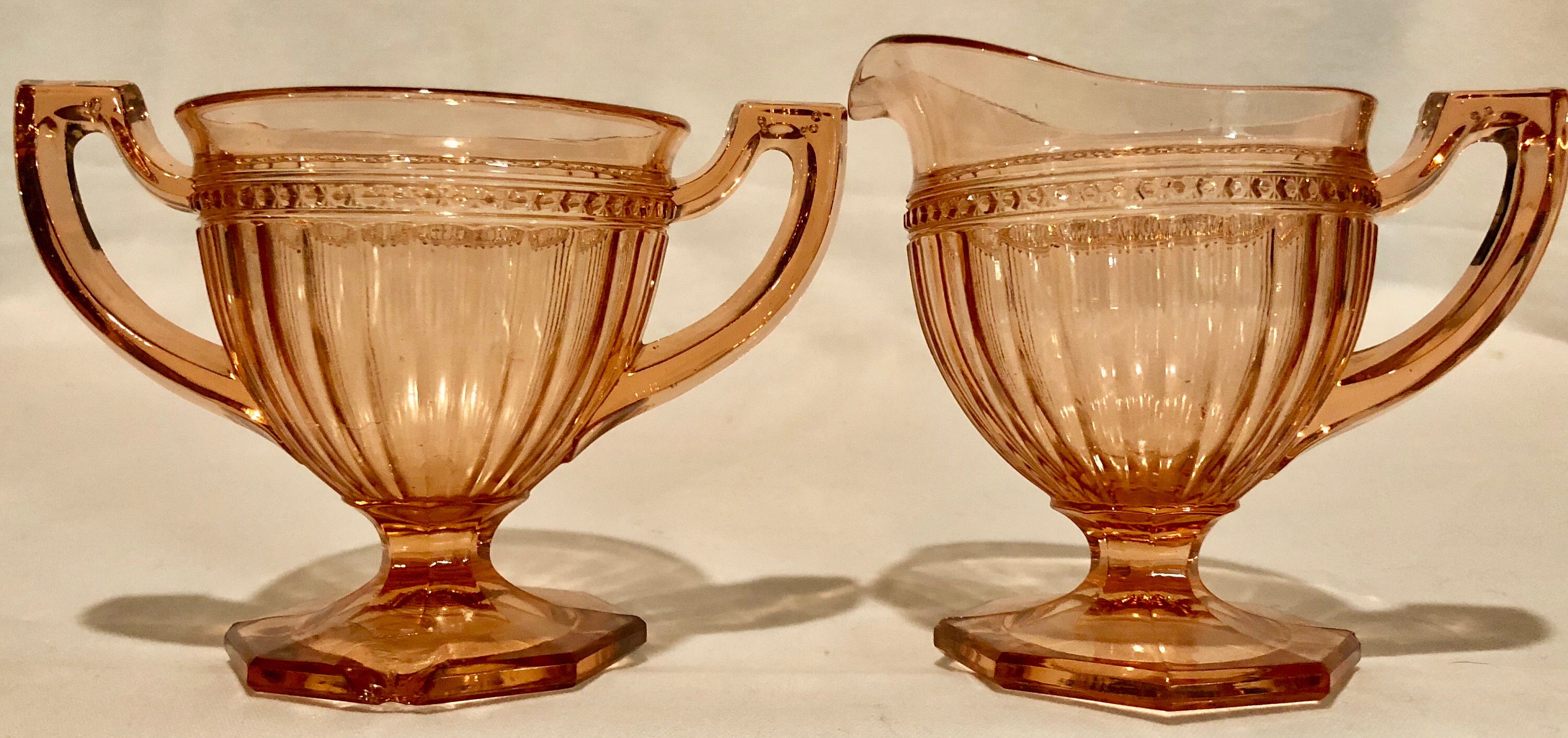 Vintage Blush Pink Depression Glass Cream and Sugar Set