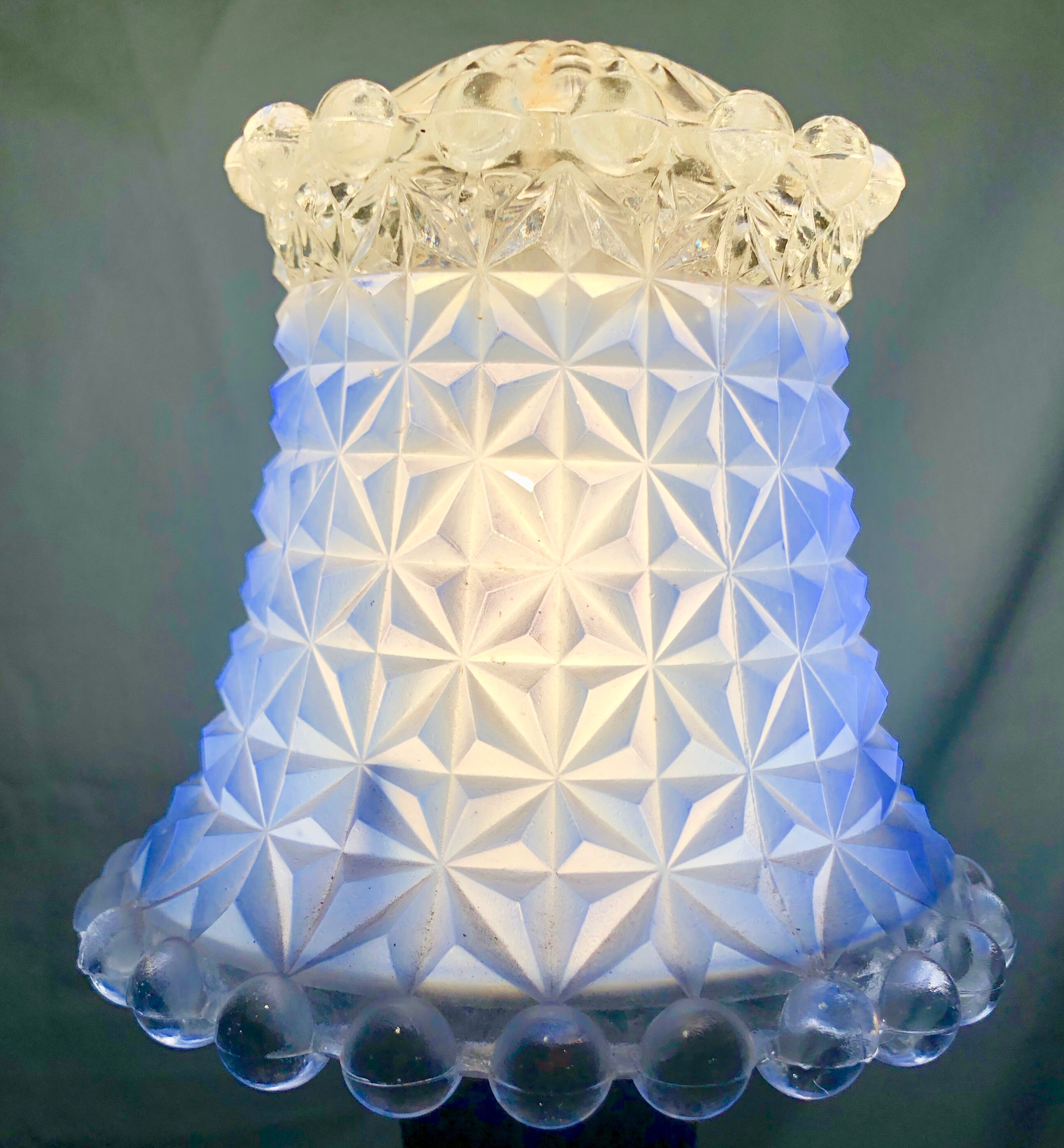 Vintage Diamond and Hobnail Pattern Blue & Clear Cut Glass Lamp Shades