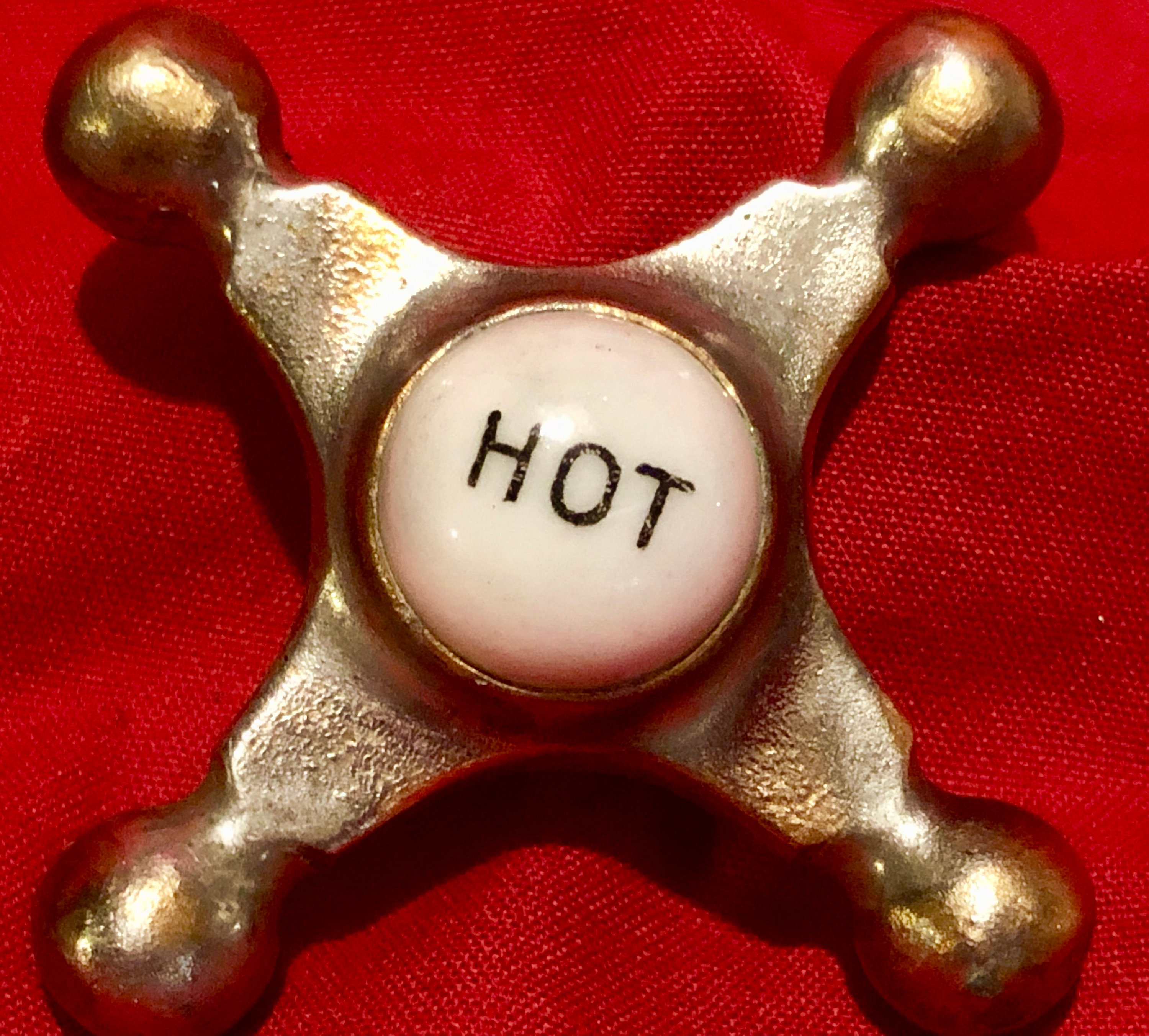 Vintage Brass Hot/Cold Faucet Handles with White Porcelain Buttons