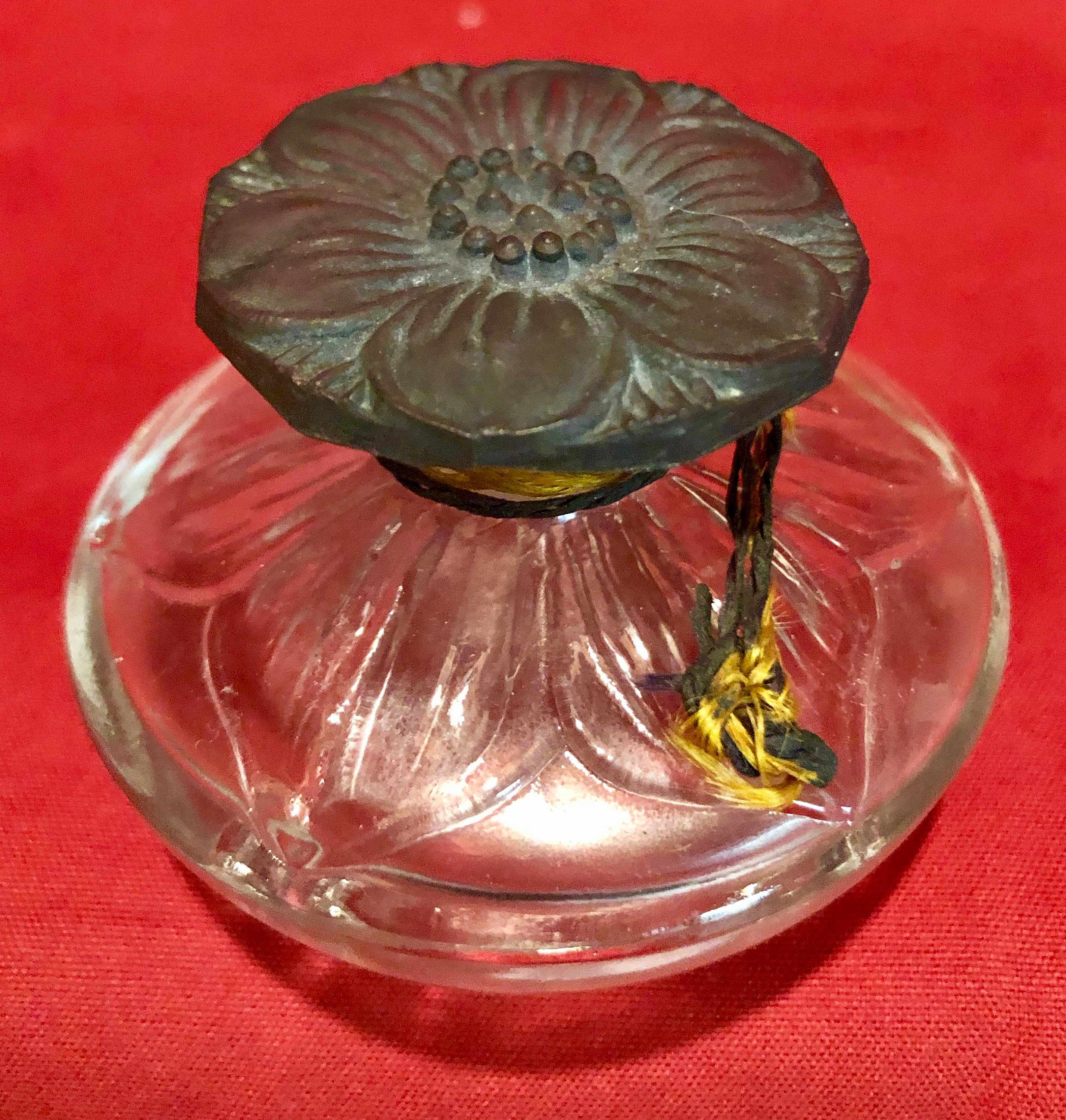 Vintage Floral Glass Perfume Bottle with Glass Flower Stopper