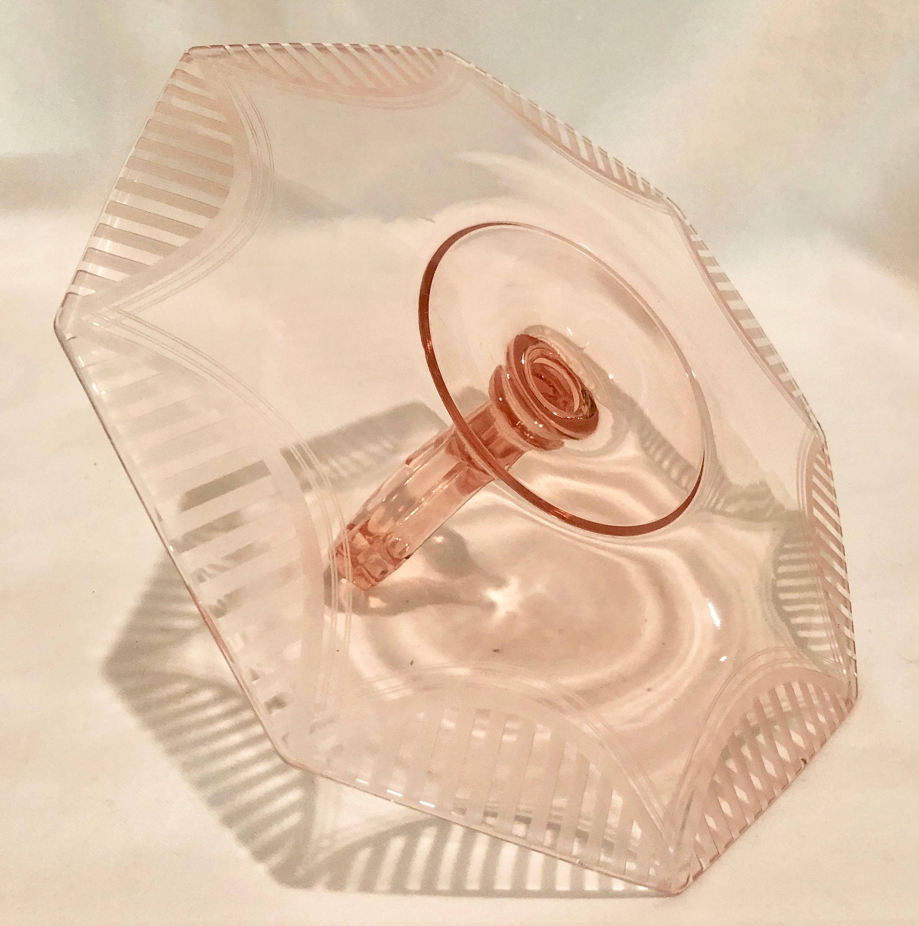 Vintage Blush Pink Depression Glass Serving Plate with Carry Handle