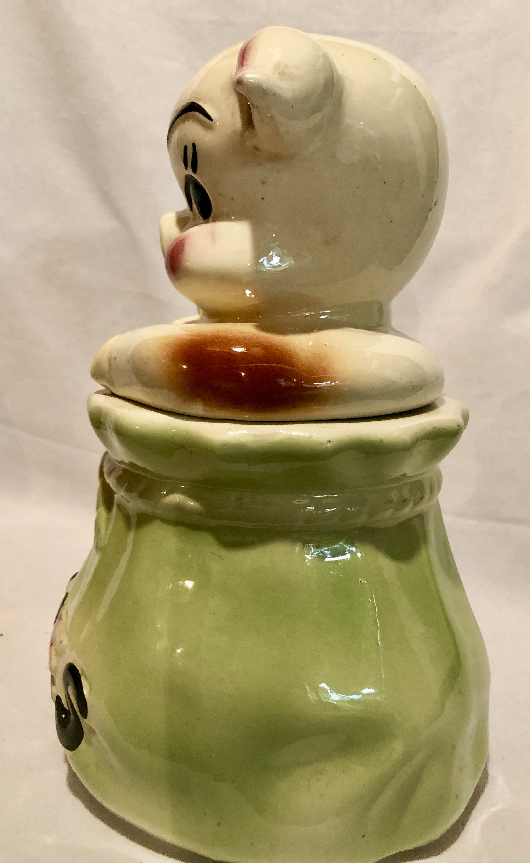 Vintage Mid Century USA American Bisque Pottery 'Pig In a Poke' Cookie Jar