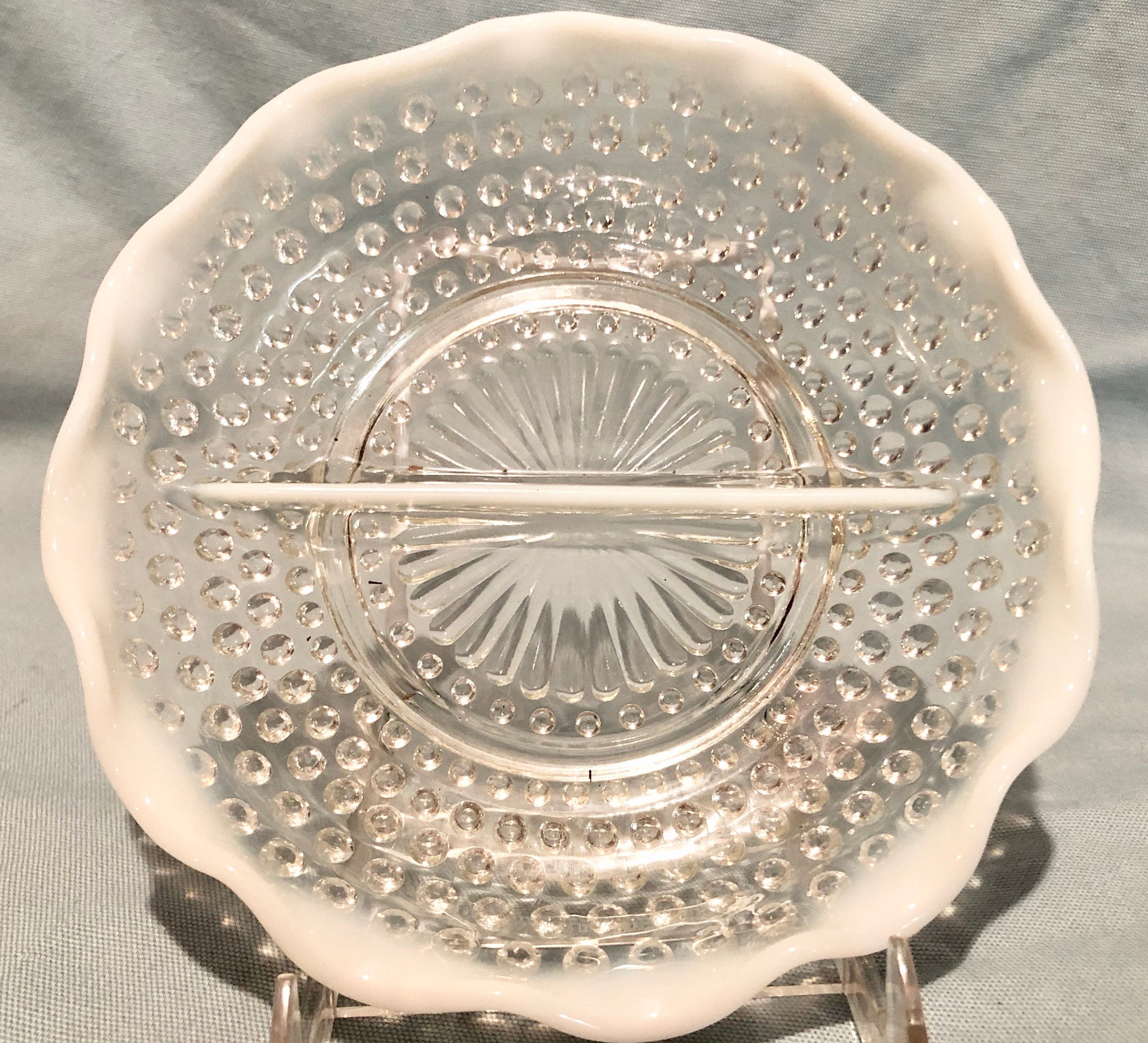 Hobnail Clear/White Vintage Glass Divided Serving Dish