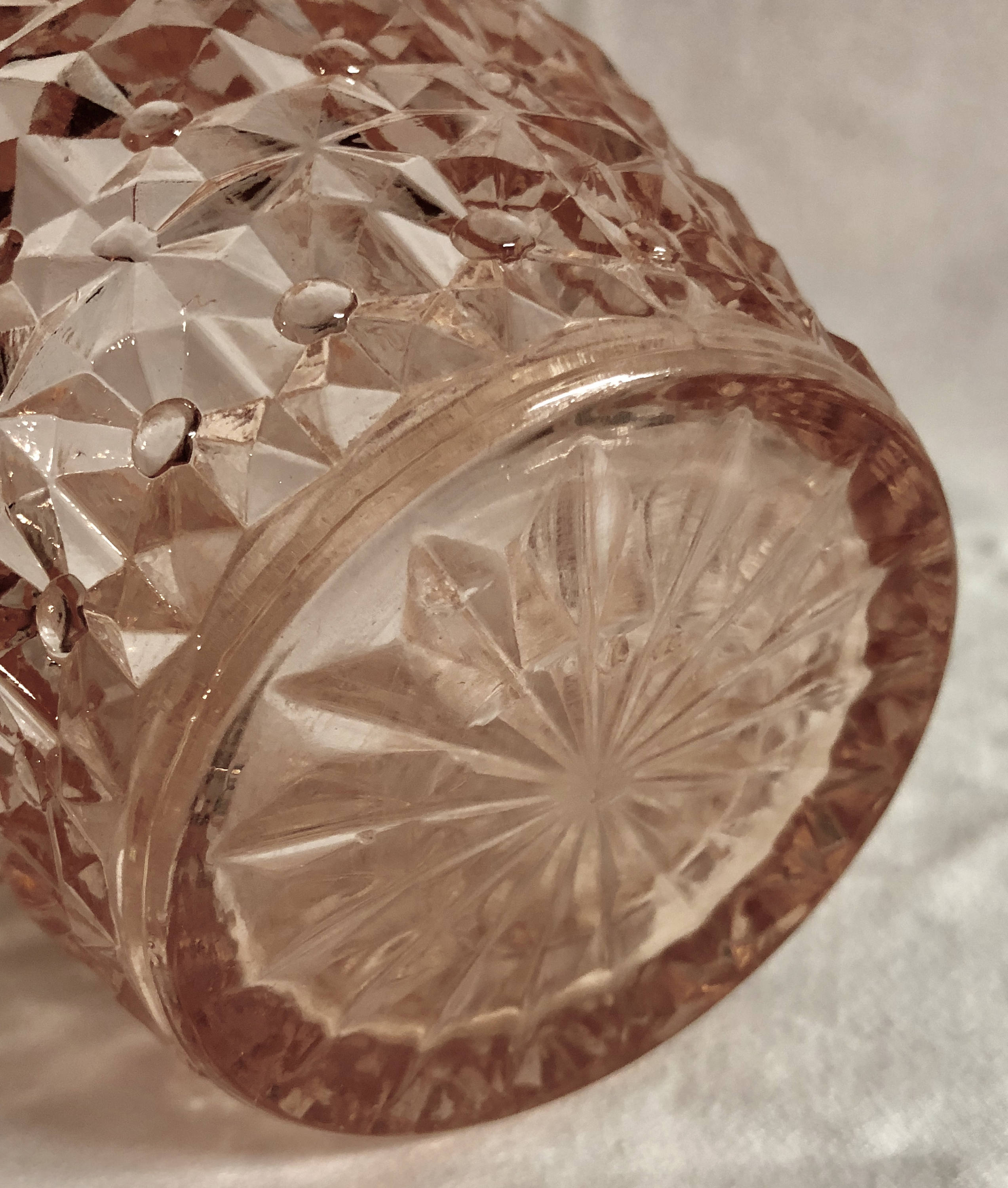 Antique Blush Pink 'Holiday' Buttons and Bows Depression Glass Pitcher