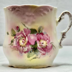 Antique Porcelain Mustache Beverage Cup/Mug with Pink Floral Design