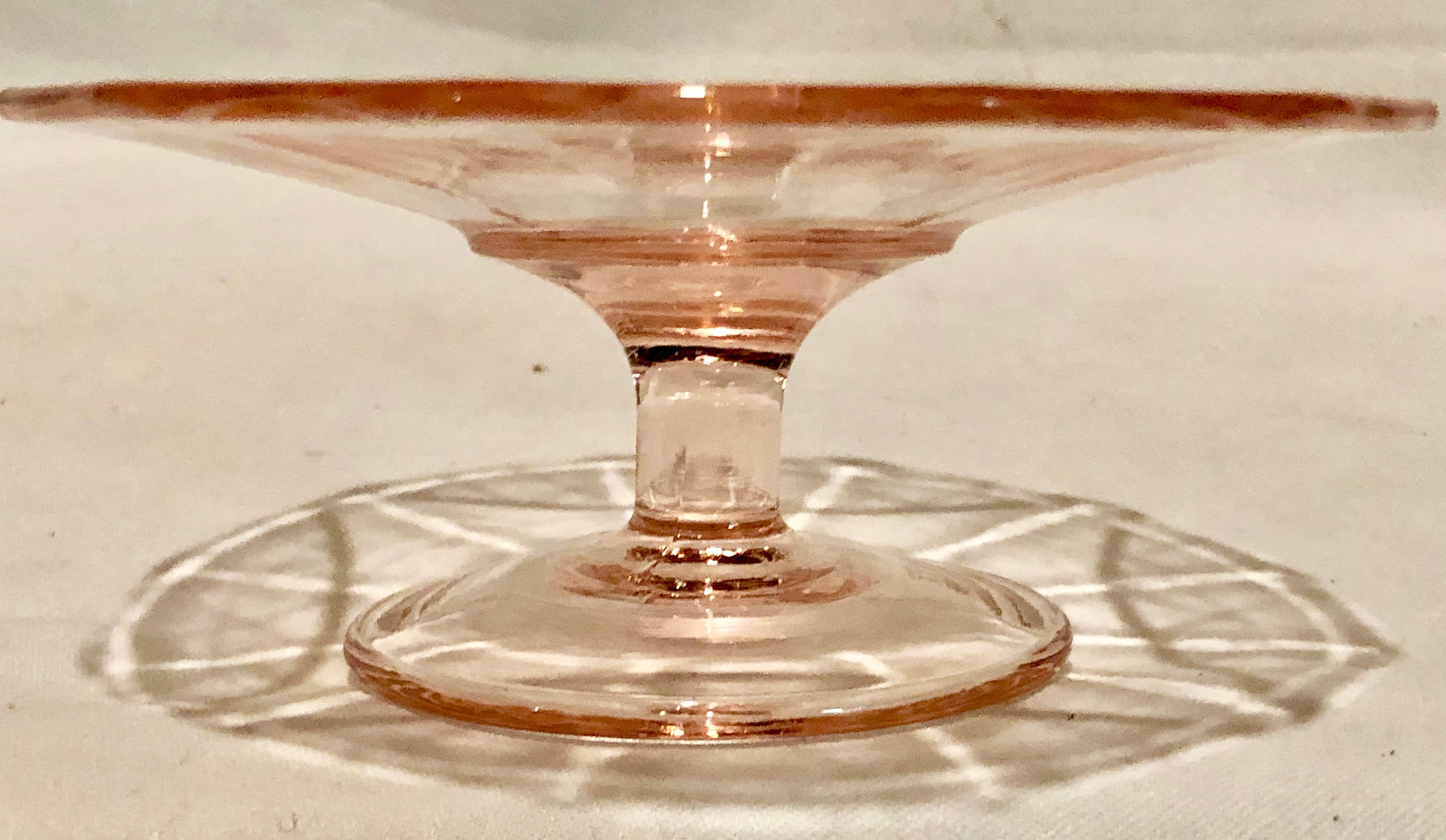 Blush Pink Depression Glass Footed Serving Dish