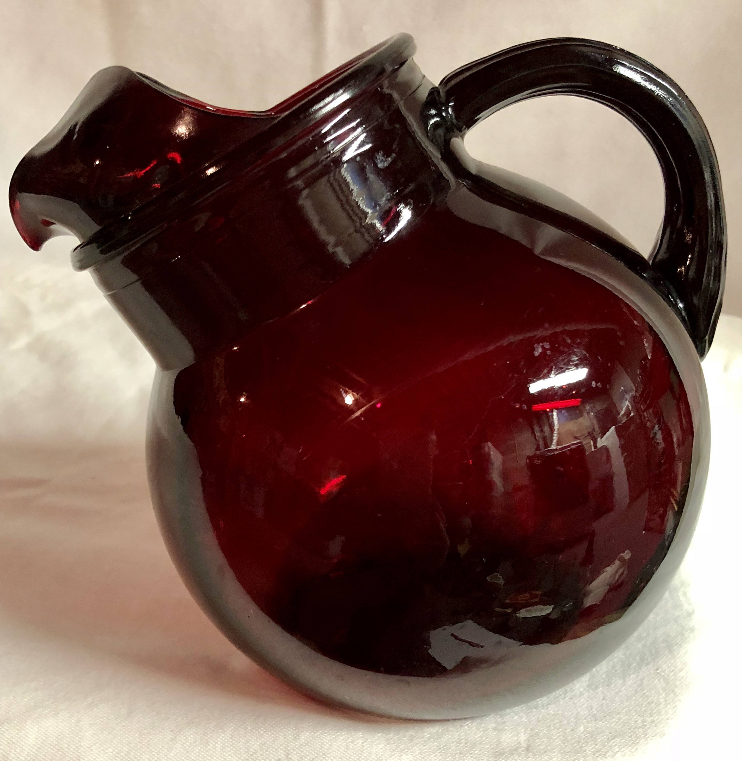 Ruby Red Depression Glass Juice Water Pitcher With Ice Lip ruby-red-depression-glass-juice-water-pitcher-with-ice-lip