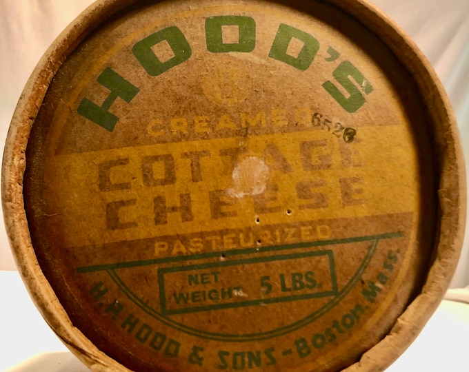 Vintage Hood Creamed Cottage Cheese 5 lb Cardboard Container Circa 1950's, H. H. Hood & Sons, Boston Mass