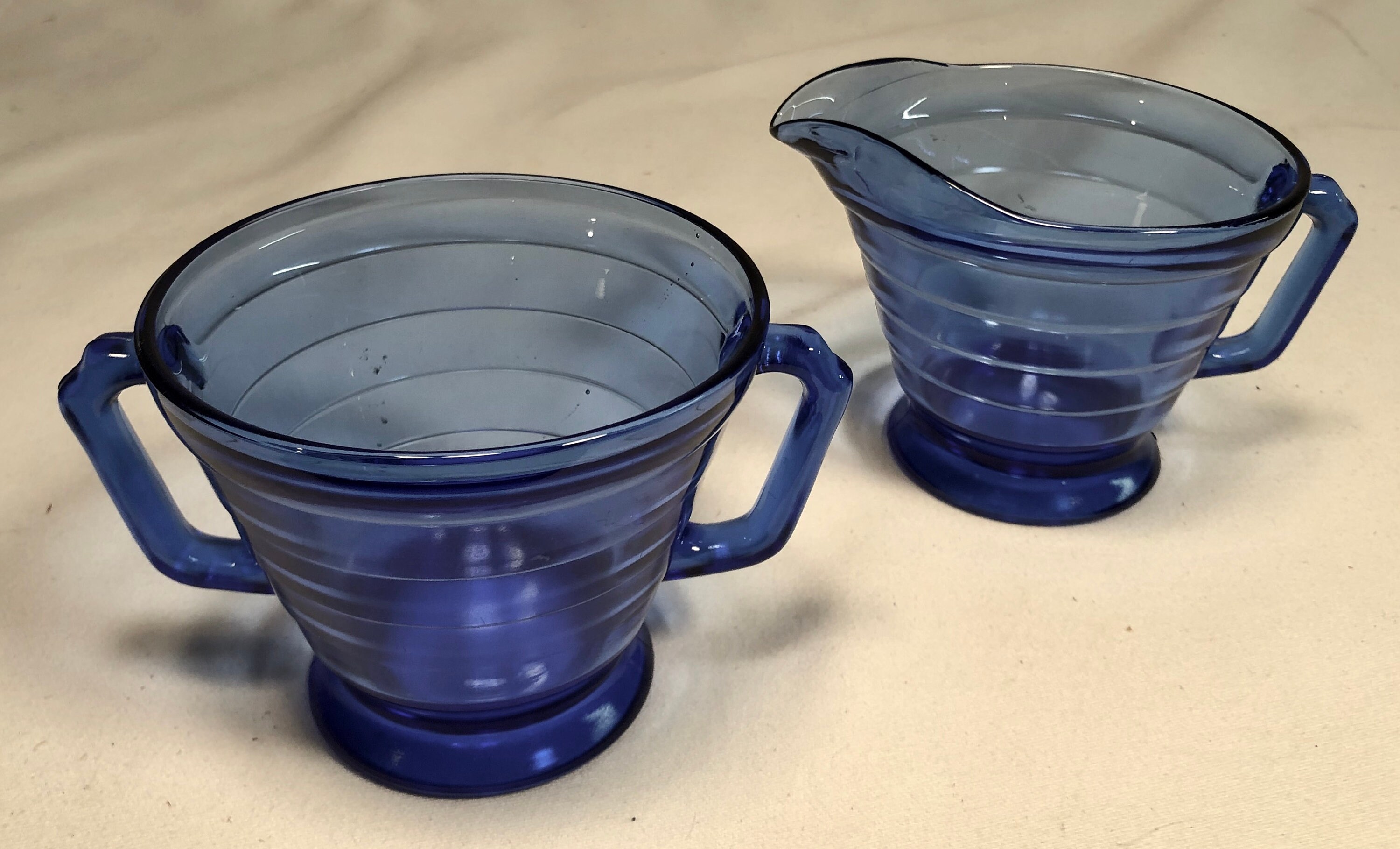 Vintage Hazel Atlas Cobalt Blue Depression Glass Sugar And Creamer Moderntone Pattern 1934 1937