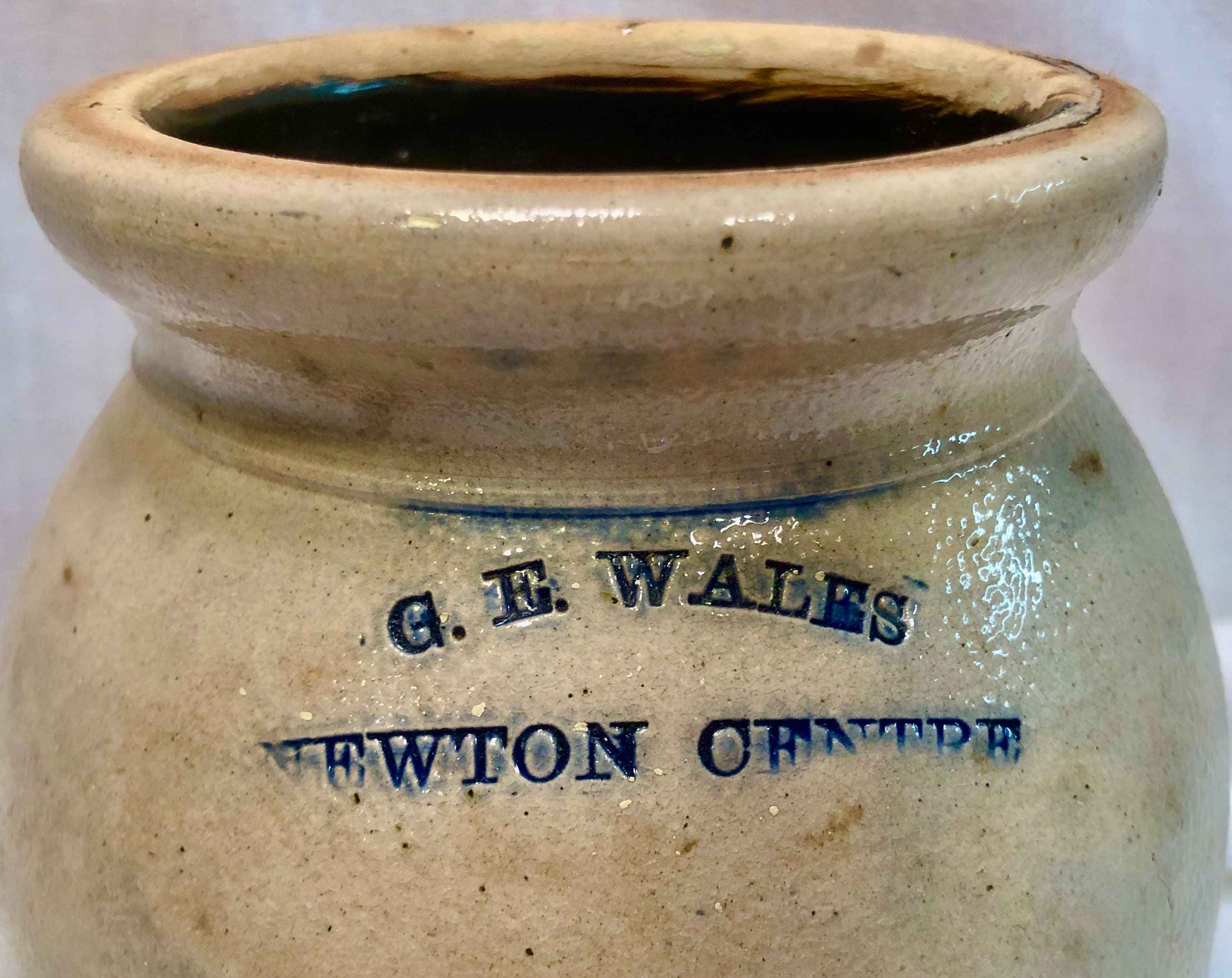 Antique G.E. Wales Stoneware Jam/Preserve Crock, Newton Center,Mass