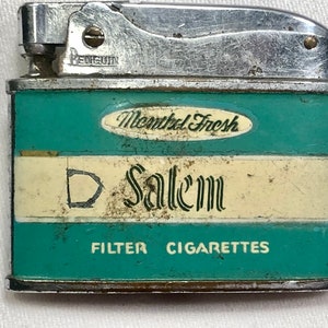 Vintage Salem Menthol Fresh Filter Cigarettes,Super Automatic Lighter No 18250, Penguin,Made in Japan