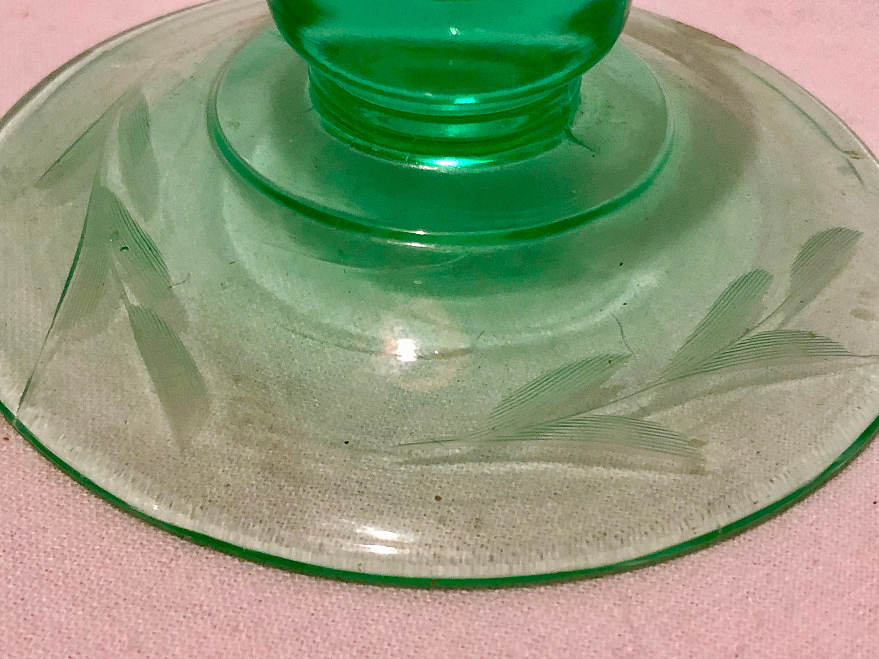 Green Depression Glass Candlestick Holders Set of Two