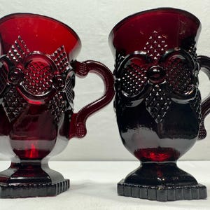 Vintage Avon 1876  Cape Cod Ruby Red Pedestal Mugs - Set of 2 (Original Box)