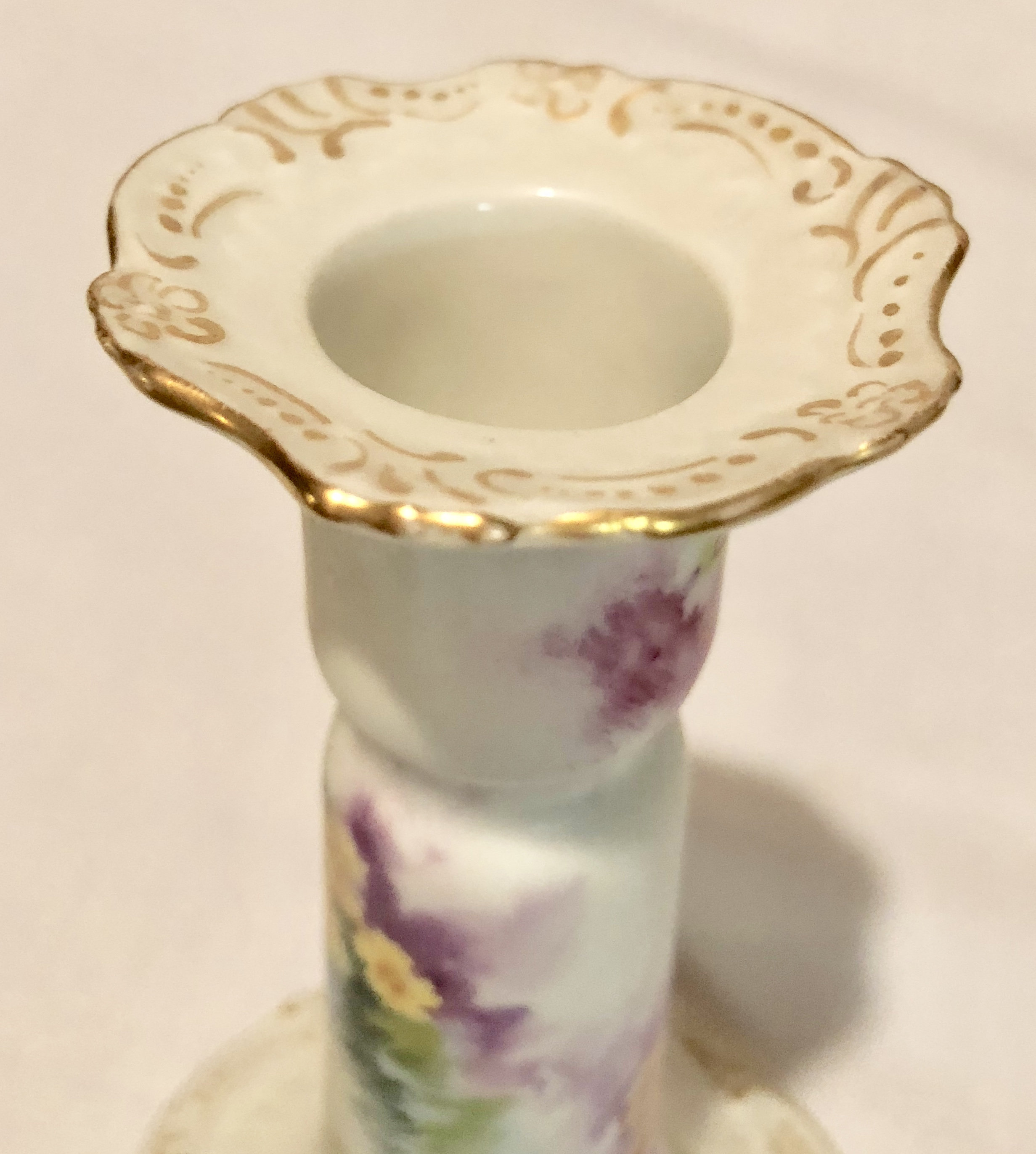 Antique T & V France Hand Painted Limoges Porcelain Candle Holder