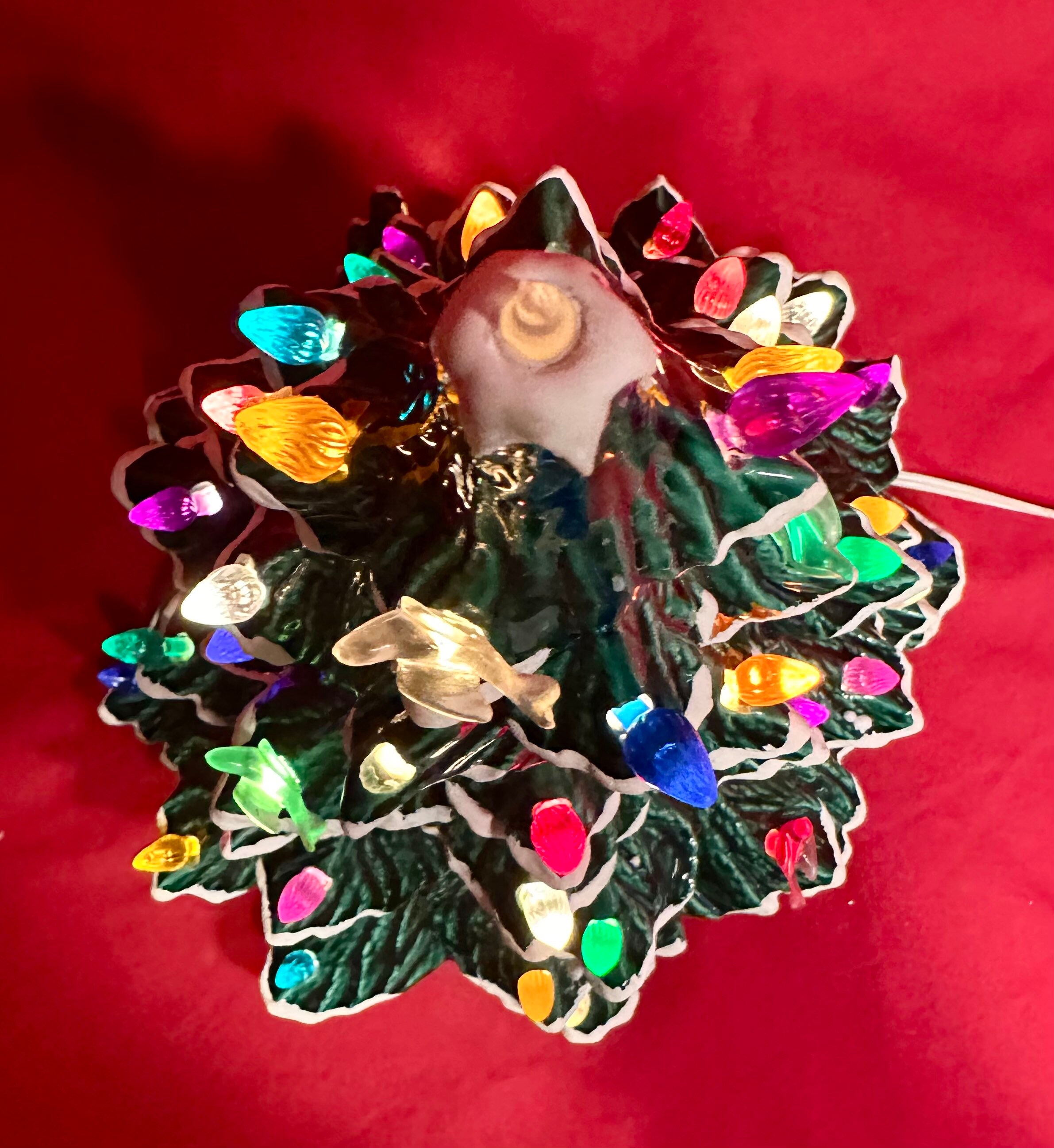 Vintage Green Ceramic Lighted Table Top Christmas Tree