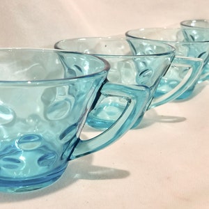 Vintage Hazel-Atlas Capri Dot Turquoise/Aqua Glass Tea Cups -Set of Four