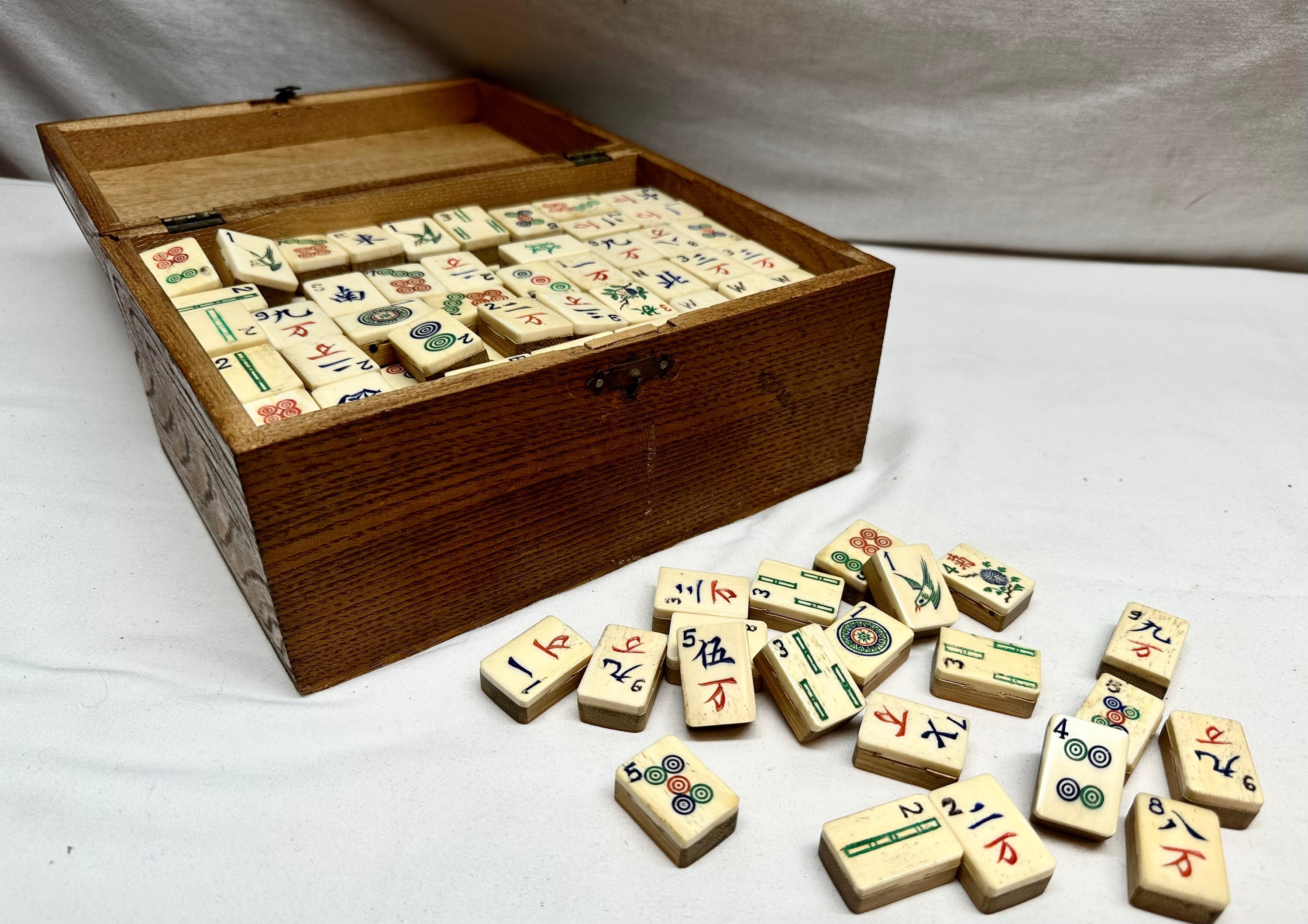 Vintage Mahjong Chinese Tile Game,Bamboo and Bone Interlocking Tiles