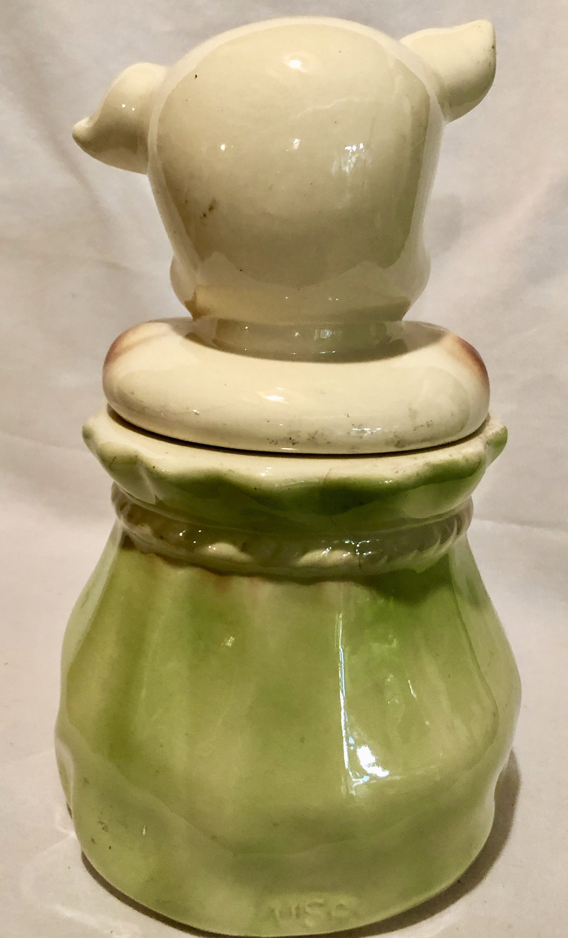 Vintage Mid Century USA American Bisque Pottery 'Pig In a Poke' Cookie Jar