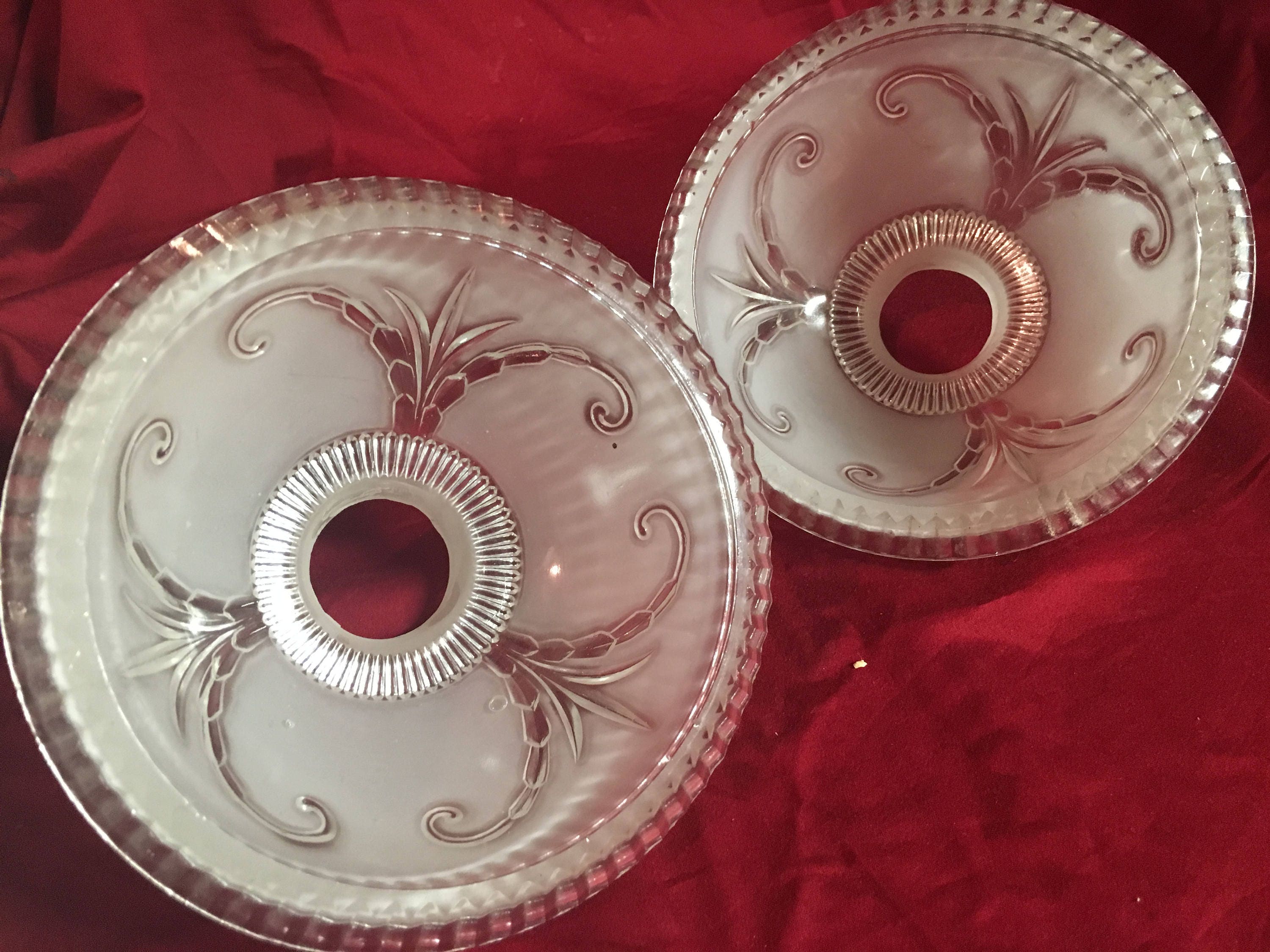 Vintage Etched Frosted Glass Light Fixtures set of Two