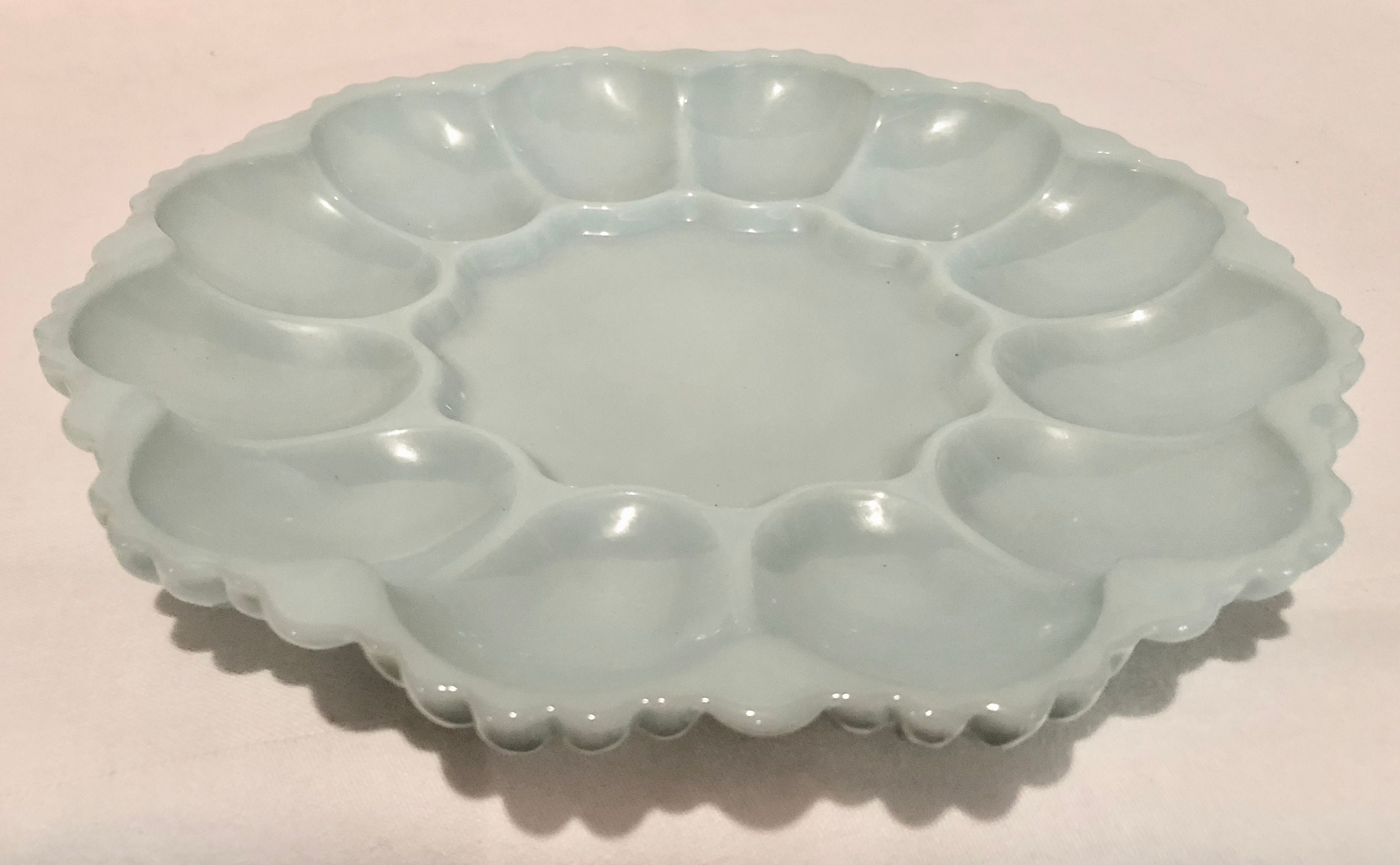 Vintage Delphite/ Robins Egg Blue Milk Glass Deviled Egg/Oyster Serving