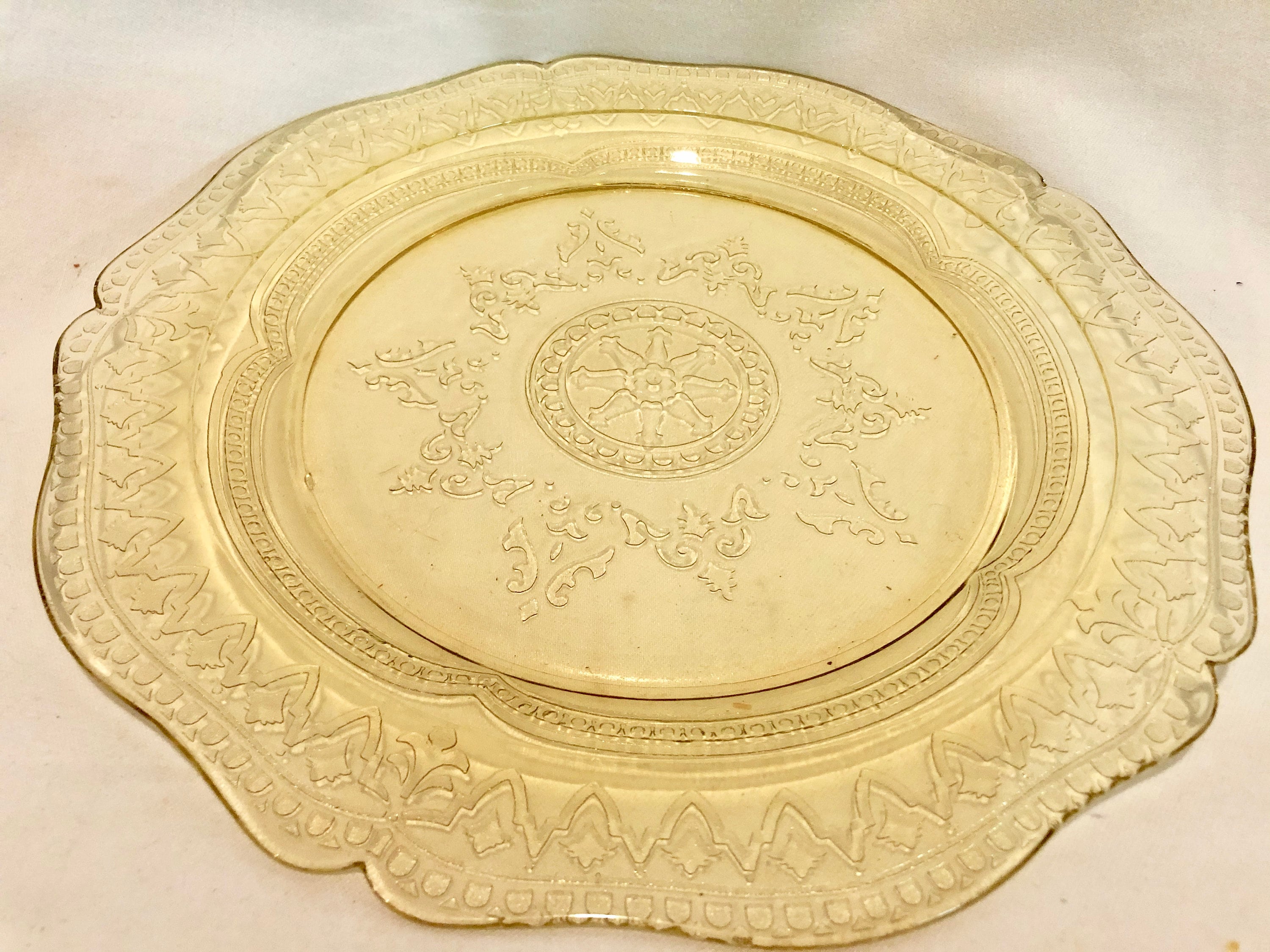 Vintage Patrician Yellow Depression Glass Serving Plate, Federal Glass Co