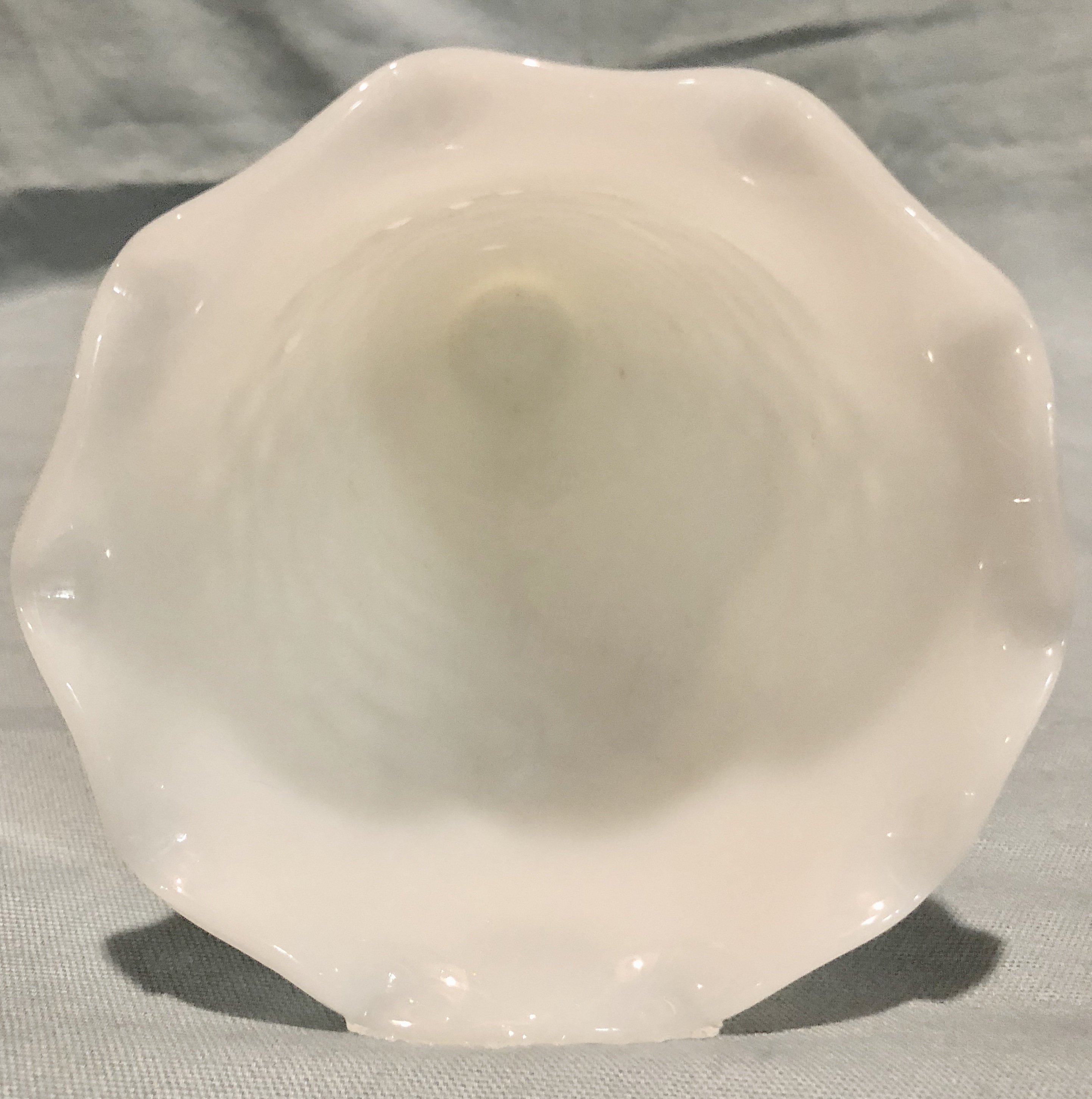 White Milk Glass Hobnail Vase with Ruffled Edge