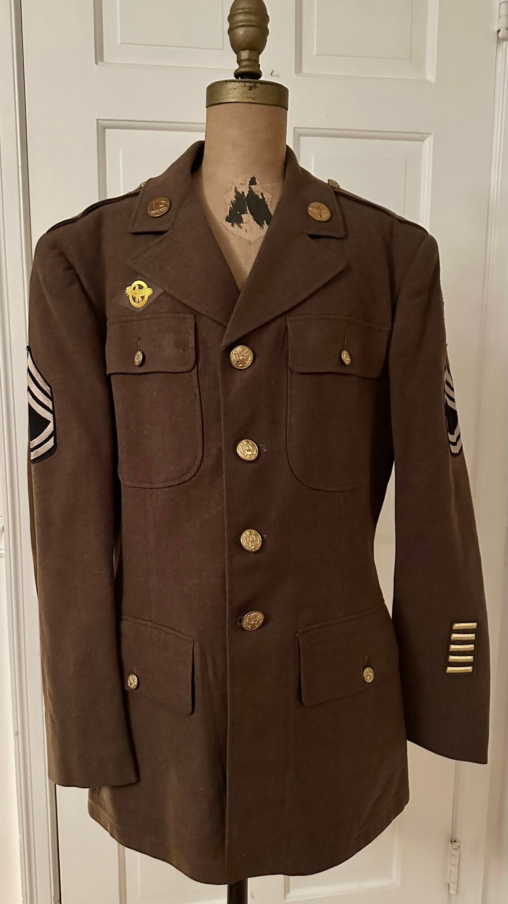 Vintage WWII Army Officer Uniform Wool Cropped Jacket,Size 37/S