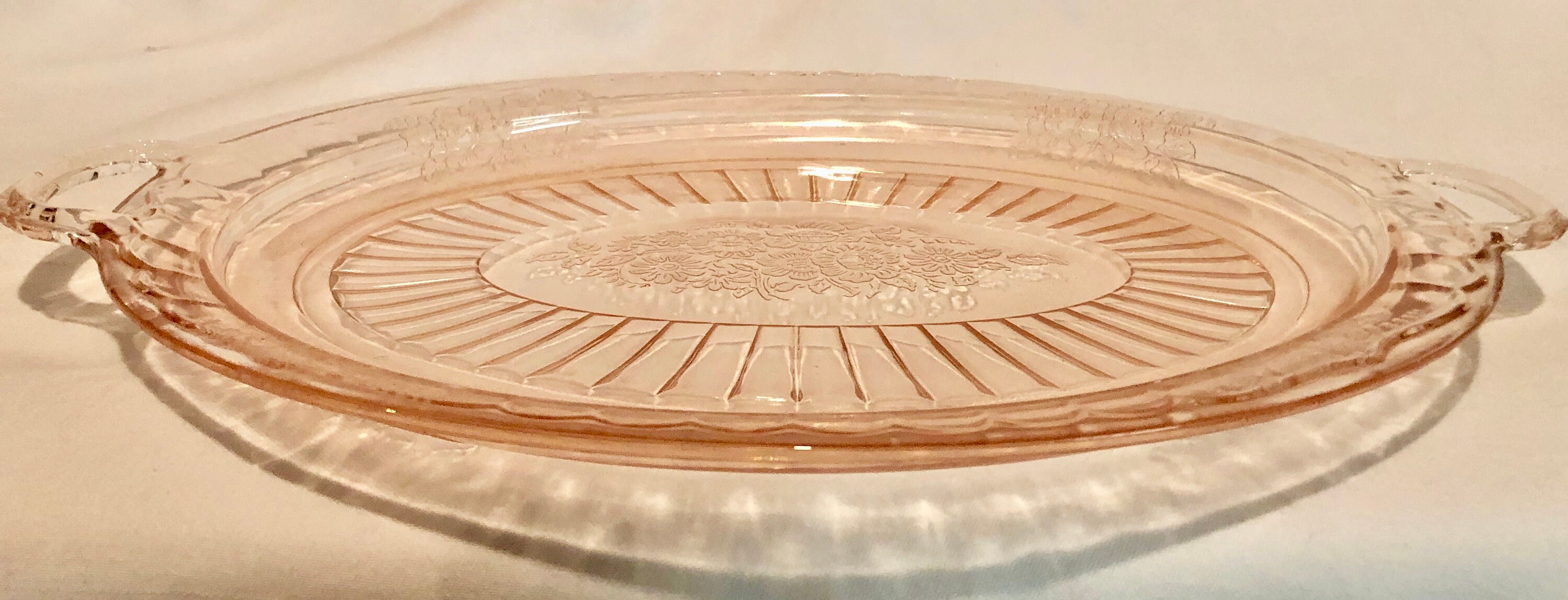 Vintage Blush Pink 'Mayfair' or 'Open Rose' Depression Glass Oval