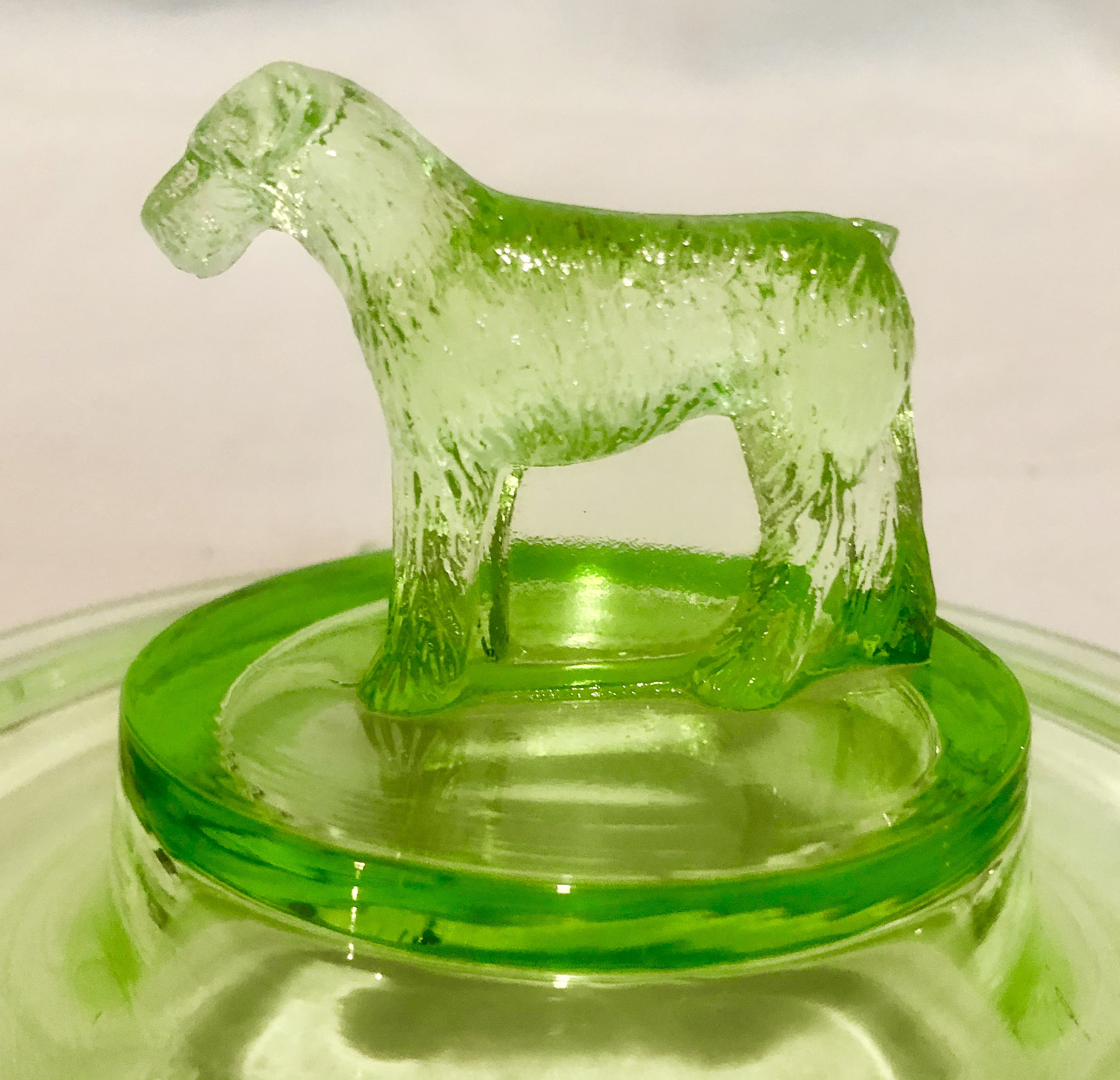 Vintage Green Vaseline/Uranium Depression Glass Terrier/Scottie Dog Ashtray