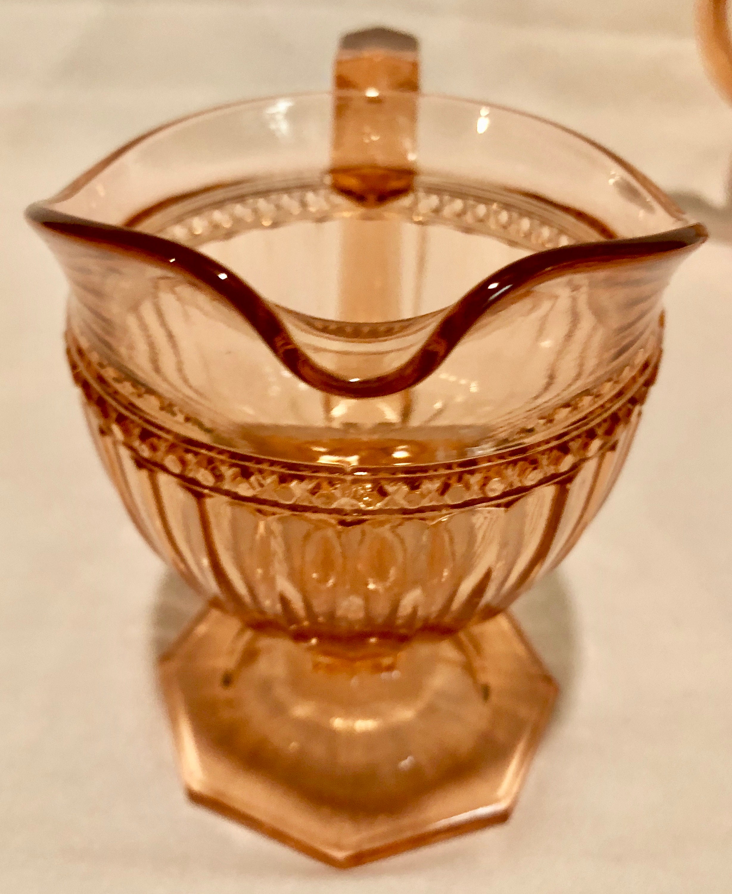 Vintage Blush Pink Depression Glass Cream and Sugar Set