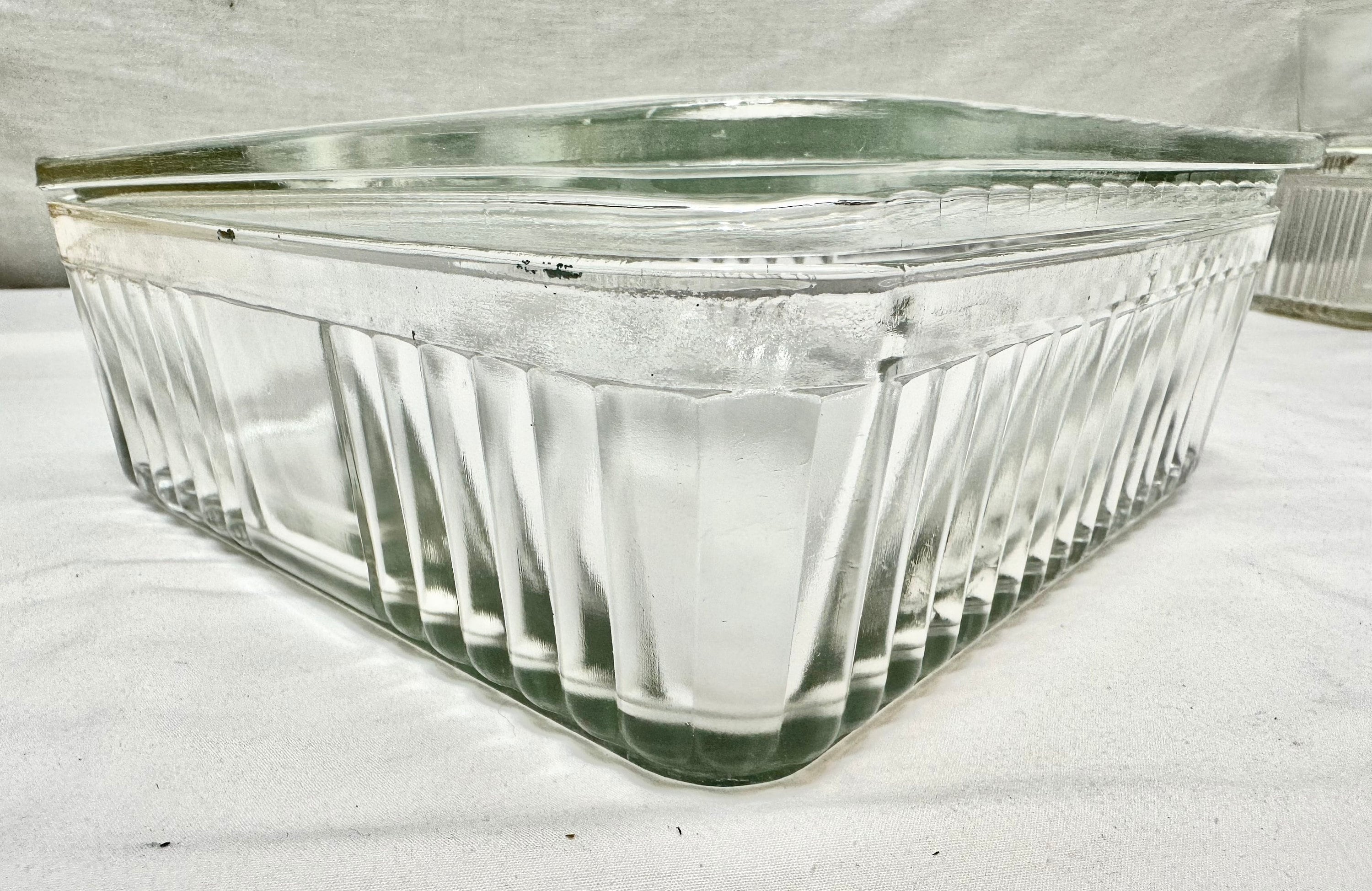 Vintage Large Square Clear Glass Refrigerator Storage Container
